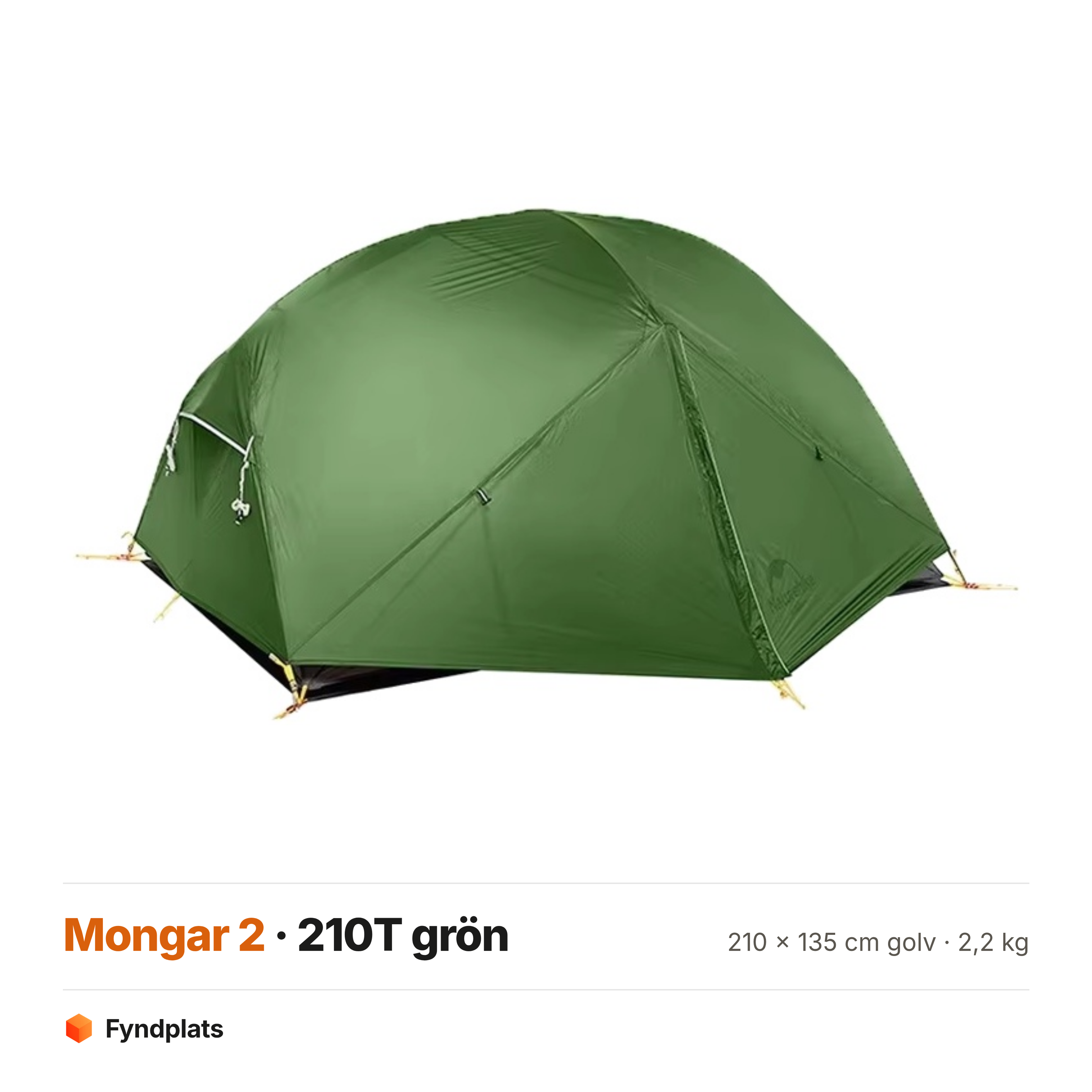 Mongar 2 i grön 210T-polyester – 210 × 135 cm golv och 2,2 kg