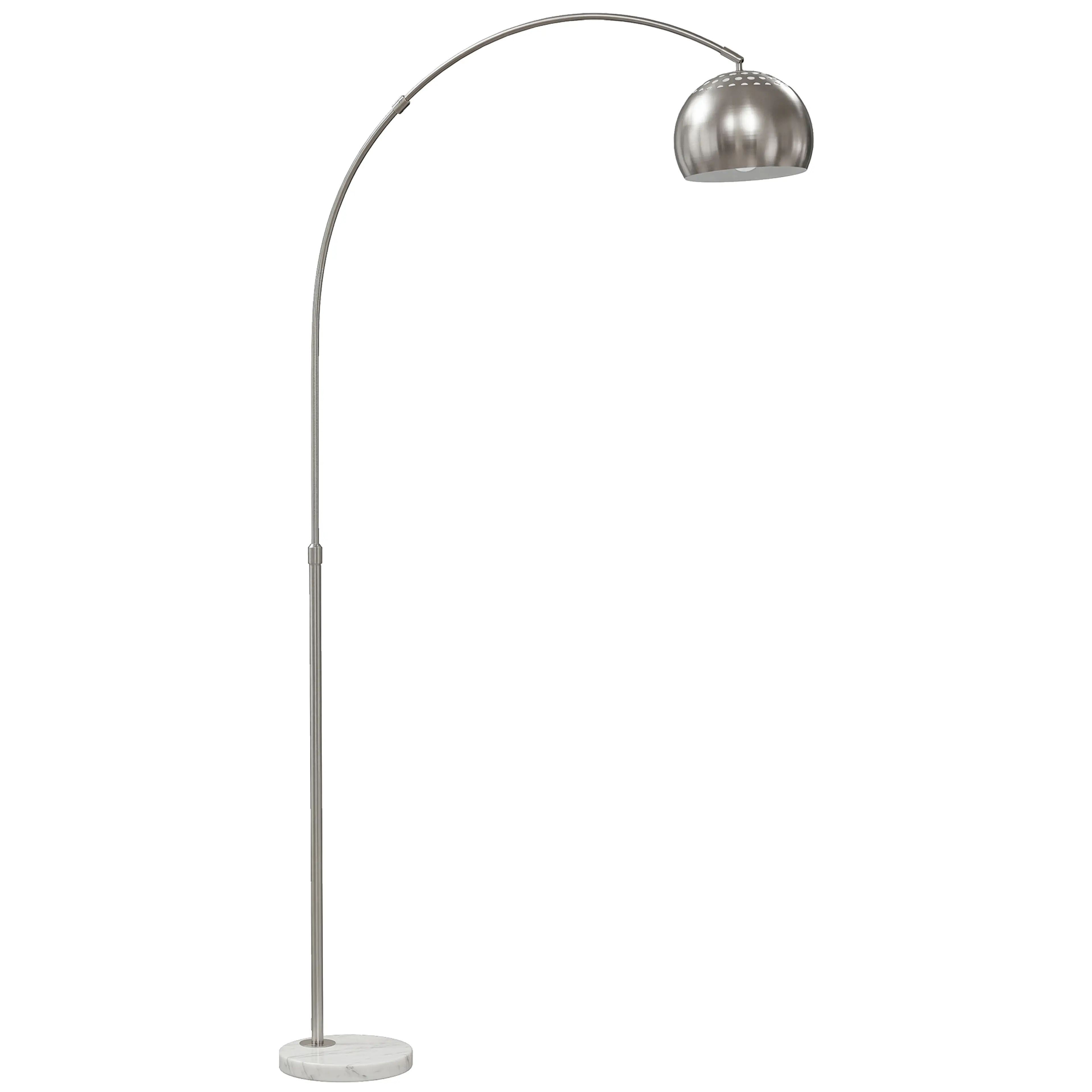 Båglampa 167 cm med marmorfot, silver, vridbar kupa