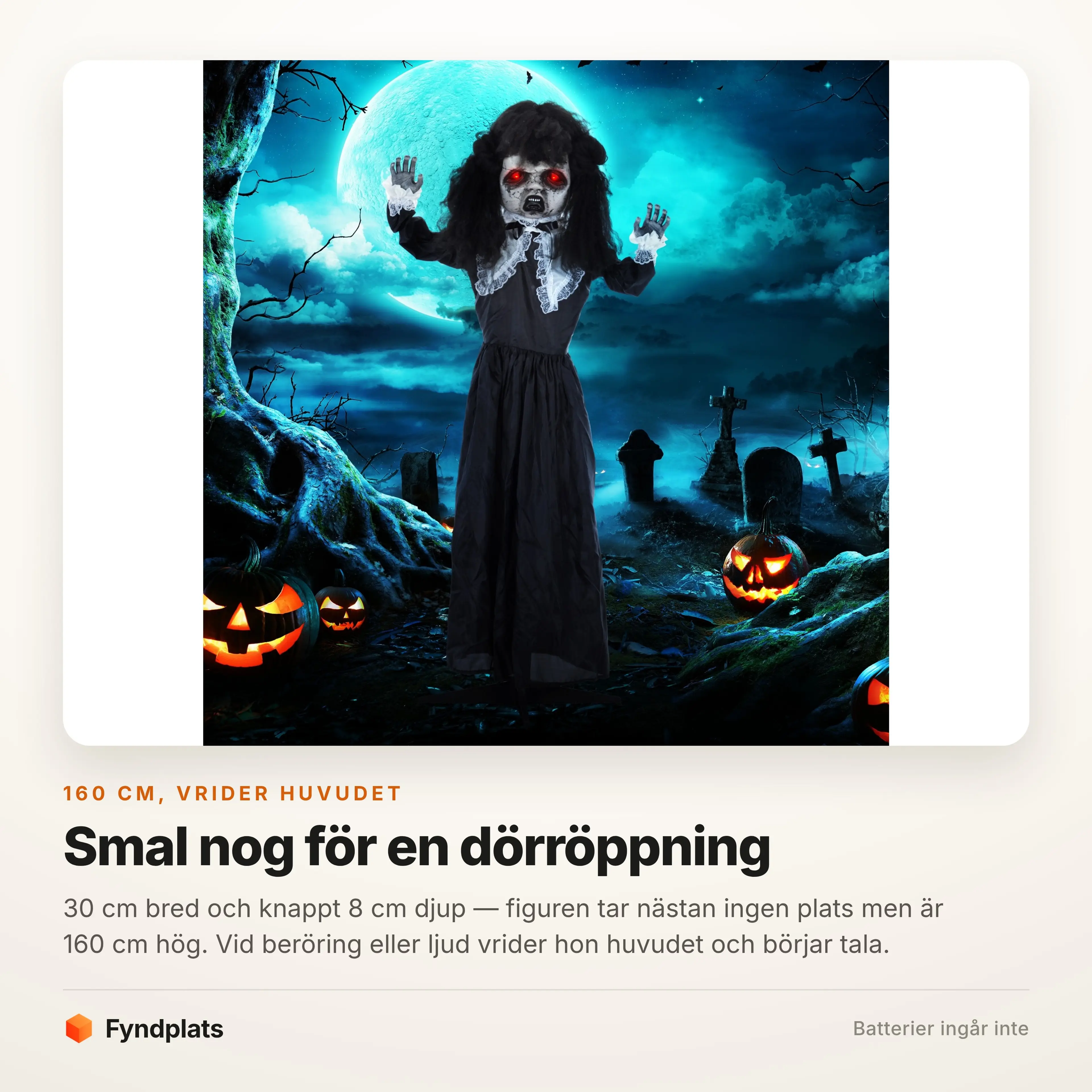 Dockan upplyst i mörker med lysande ögon