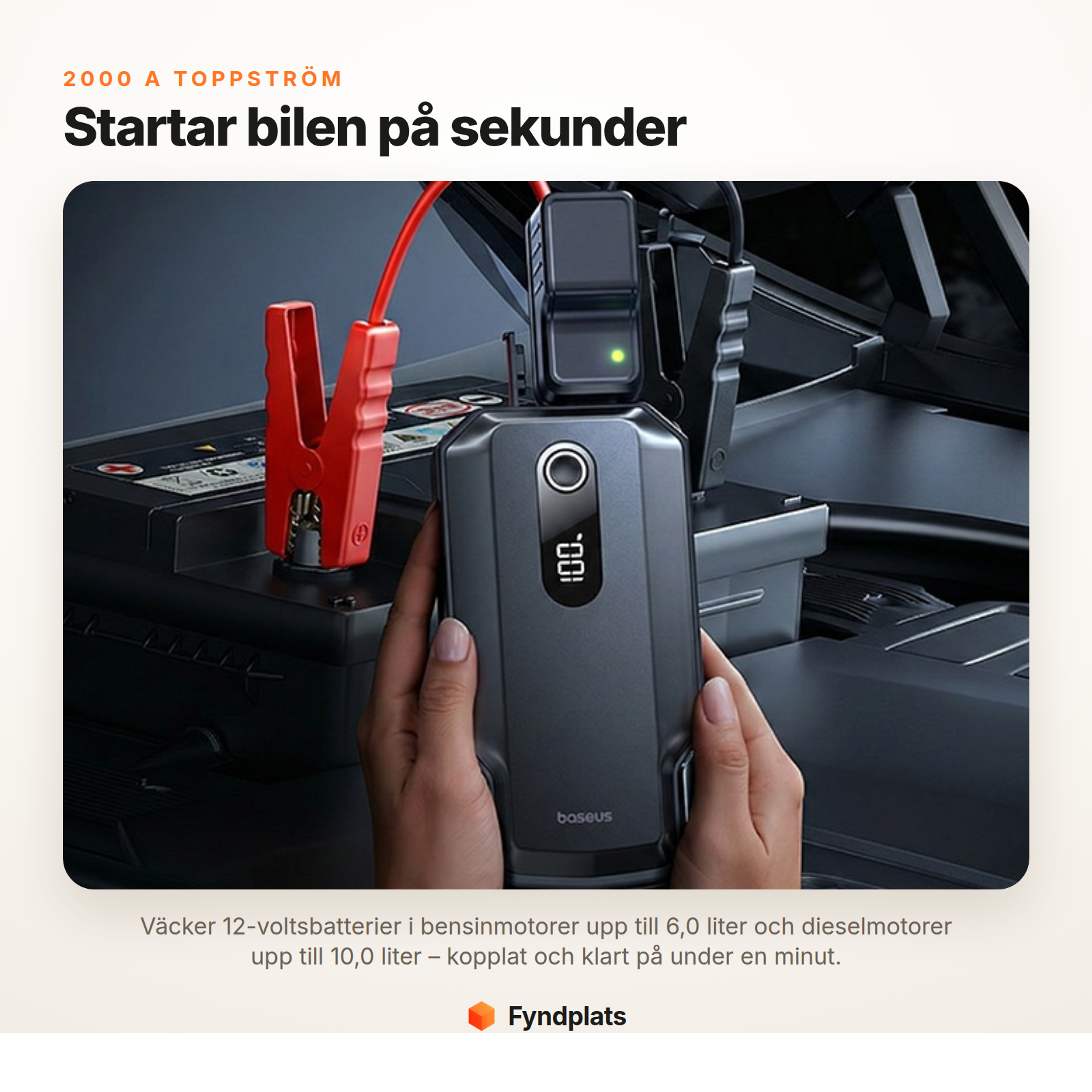 Baseus starthjälp 2000A för bil – 20000mAh powerbank, 12V bensin & diesel