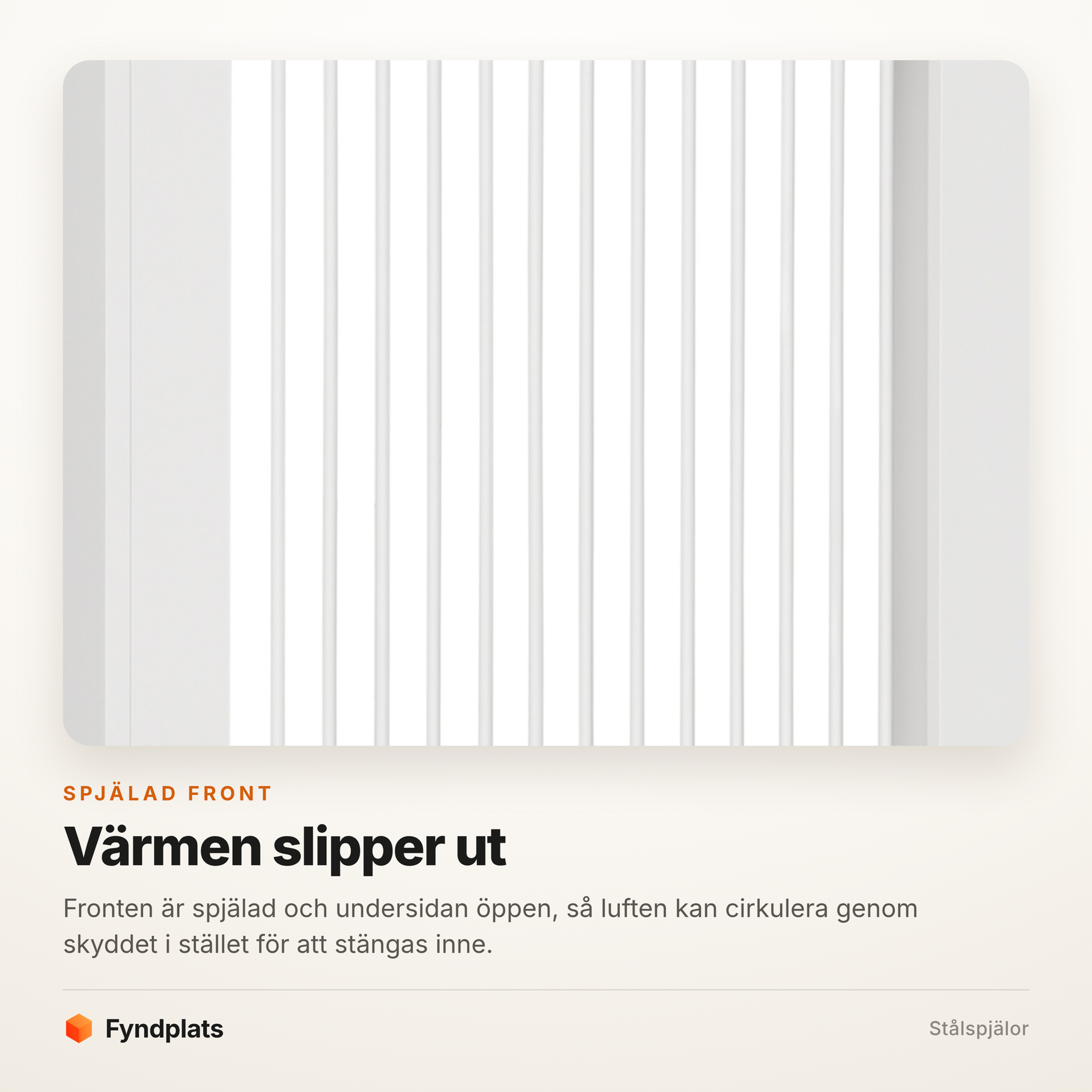 Fyndplats-kort som visar den spjälade fronten i stål som släpper igenom värmen