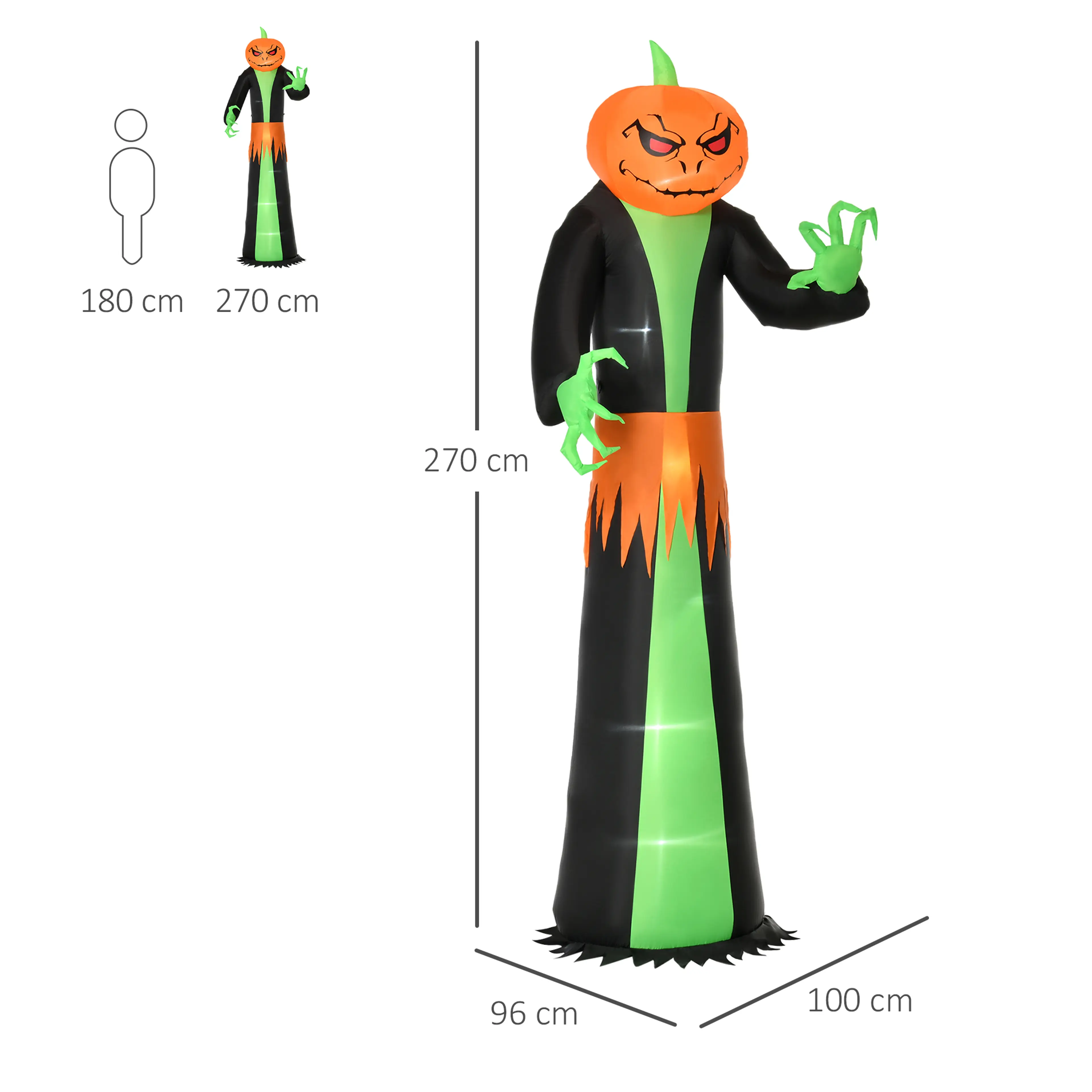 Måttskiss: 270 cm högt, 100 cm brett och 96 cm djupt