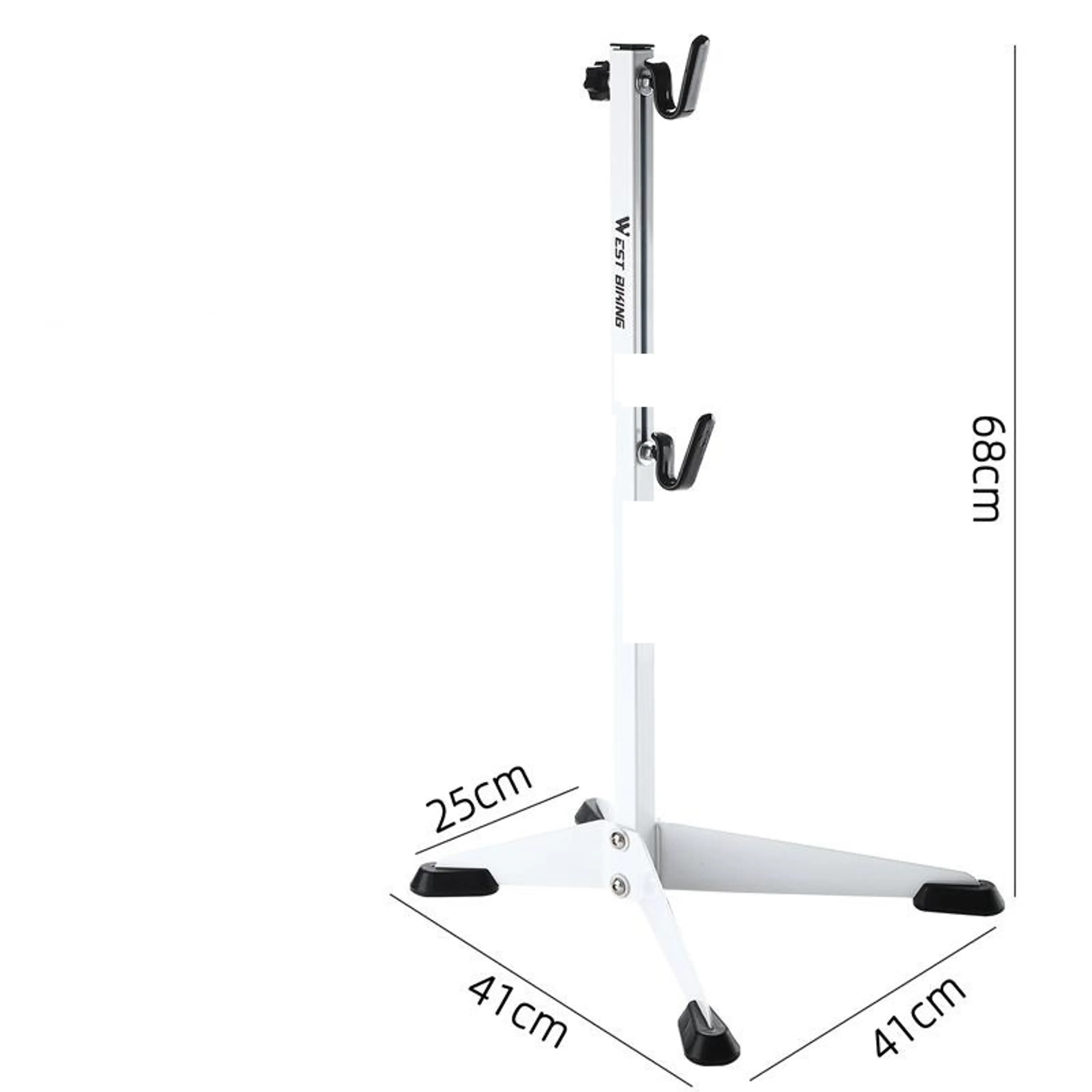 Vitt cykelställ i järn – 68 cm högt, vikt cirka 1,85 kg