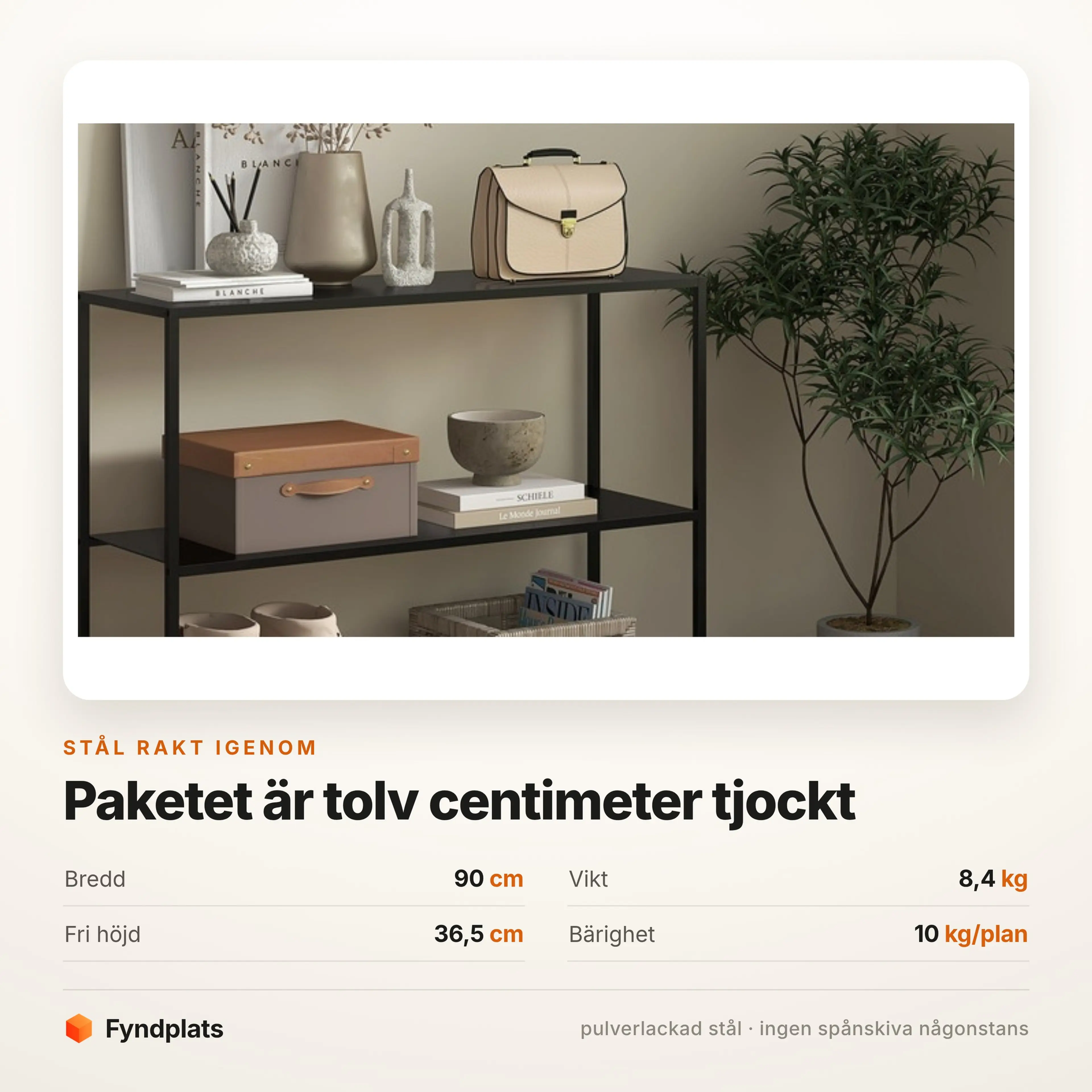 Konsolbord i stål 90 cm, två plan – bild 3