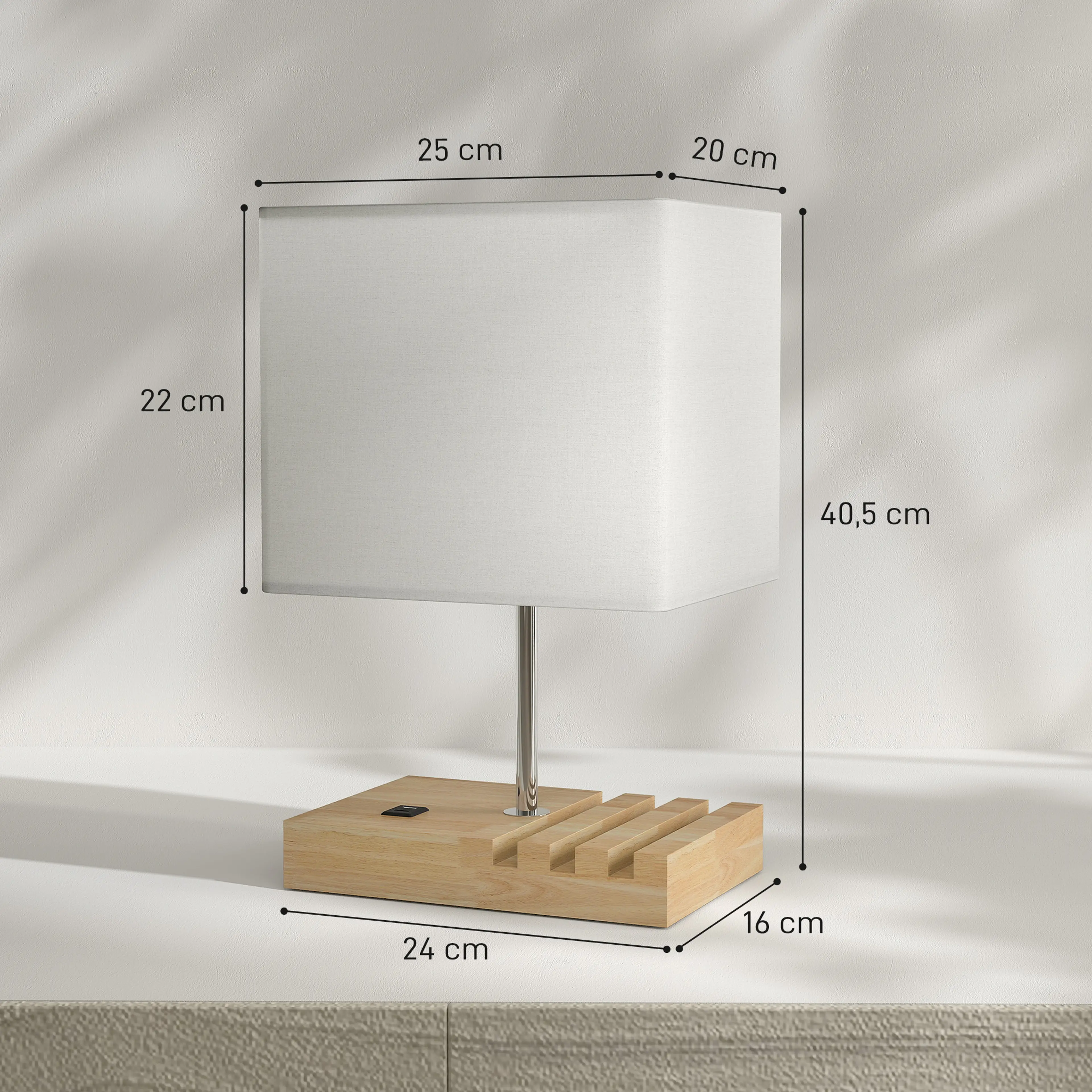 Bordslampa i trä med USB-A och USB-C – tre fack i foten, 40,5 cm – bild 4