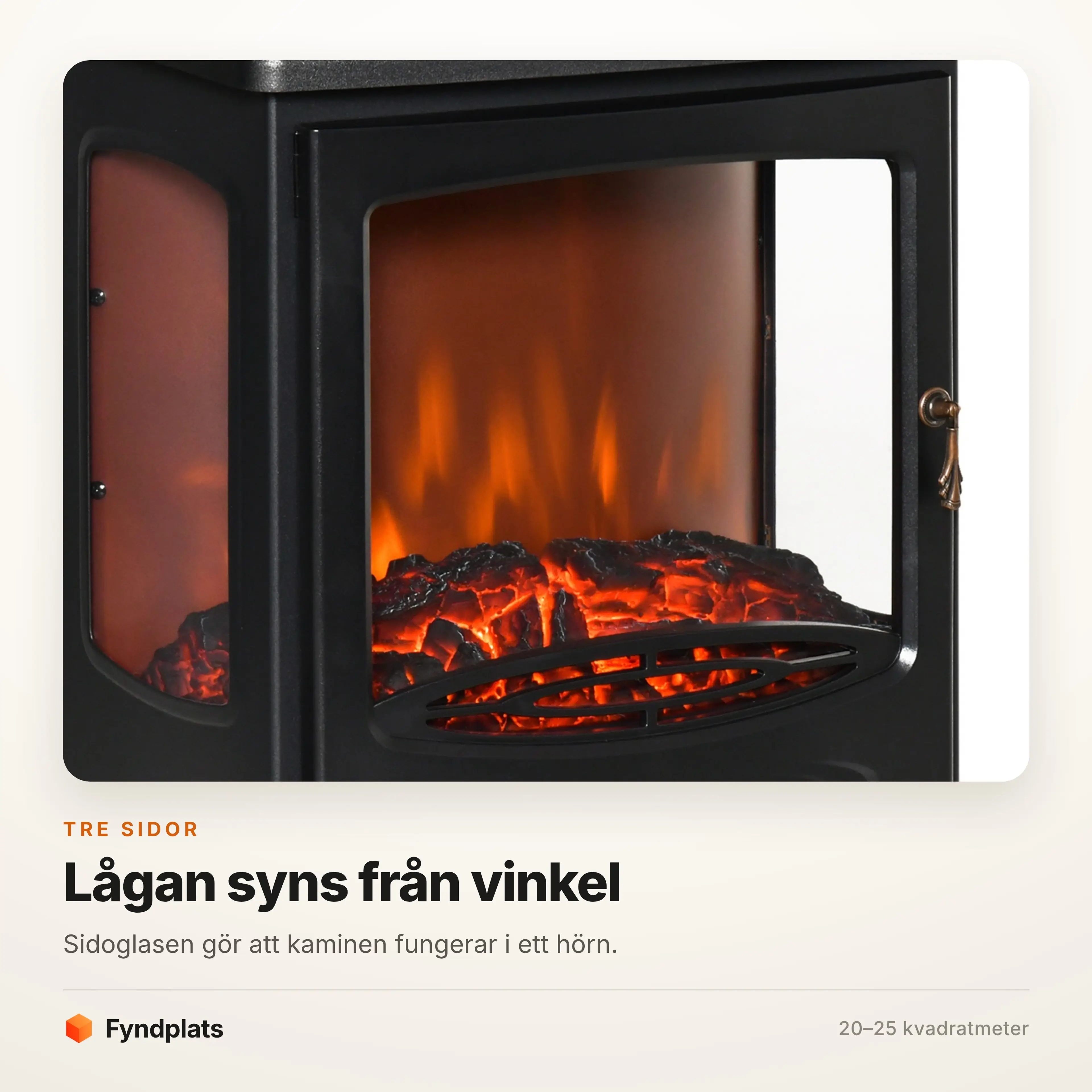 Sidoglaset gör att lågan syns snett ifrån