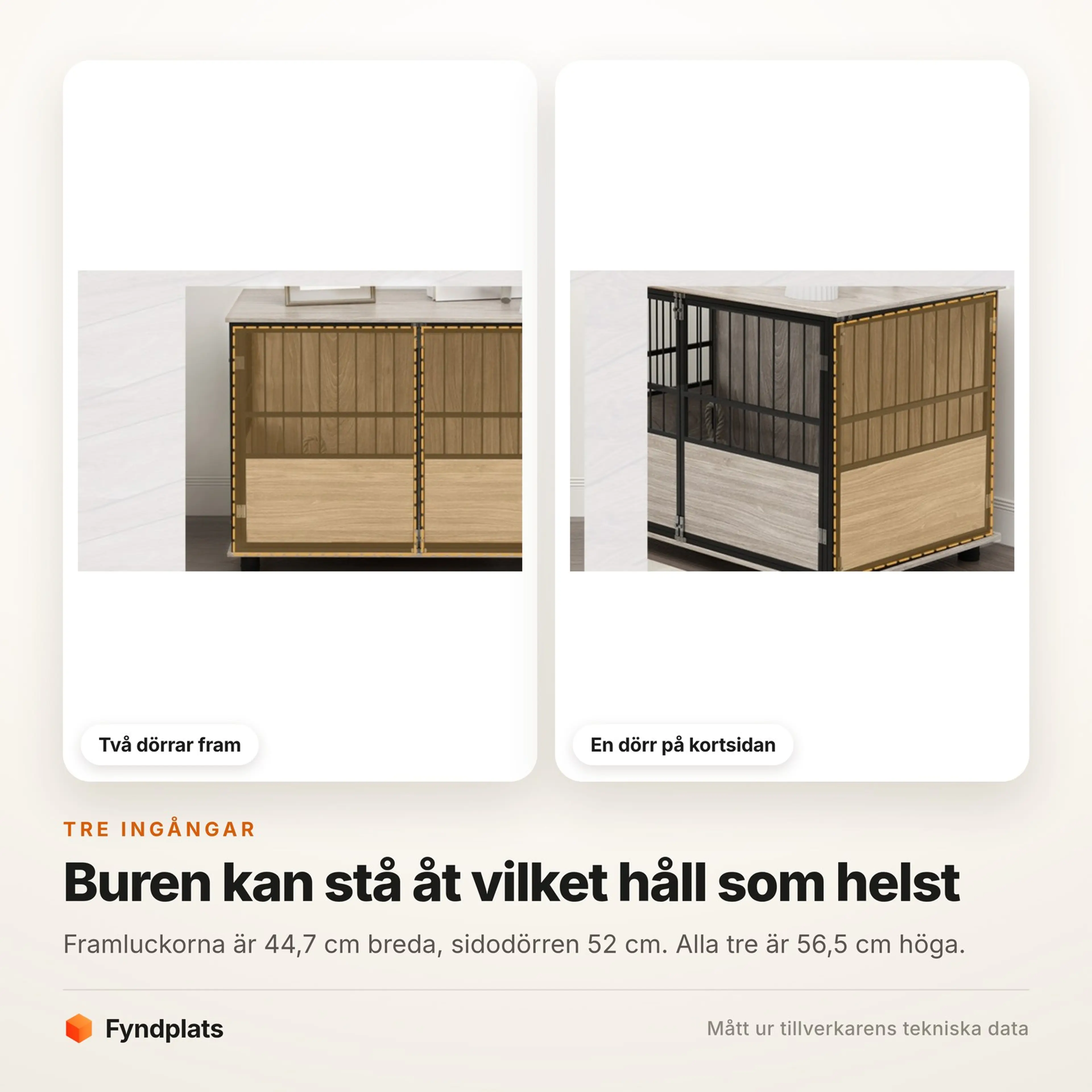 Fyndplats-kort som visar burens två framdörrar och dörren på kortsidan