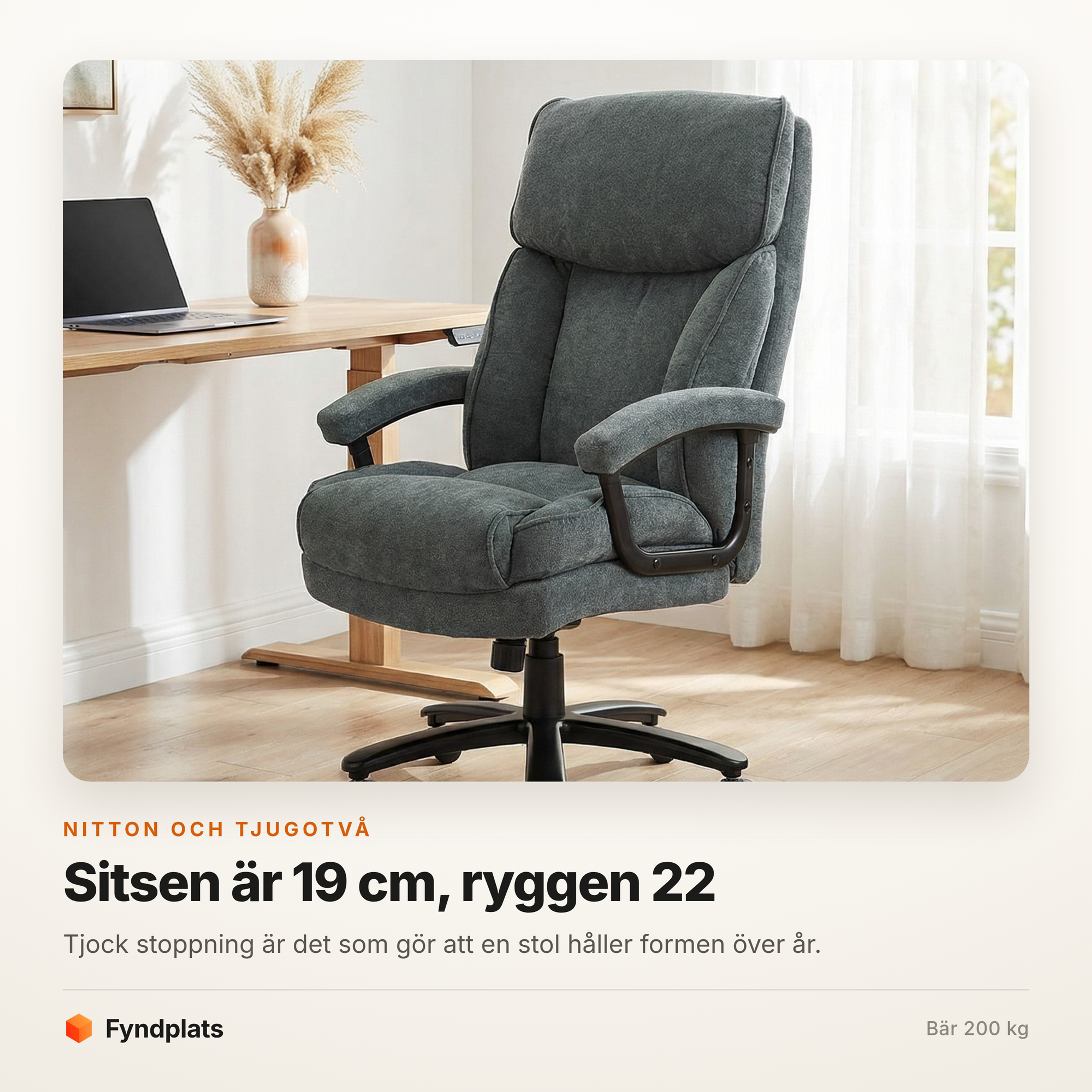 Kontorsstol grå som bär 200 kg – 19 cm sitsdyna och 22 cm ryggdyna – bild 2