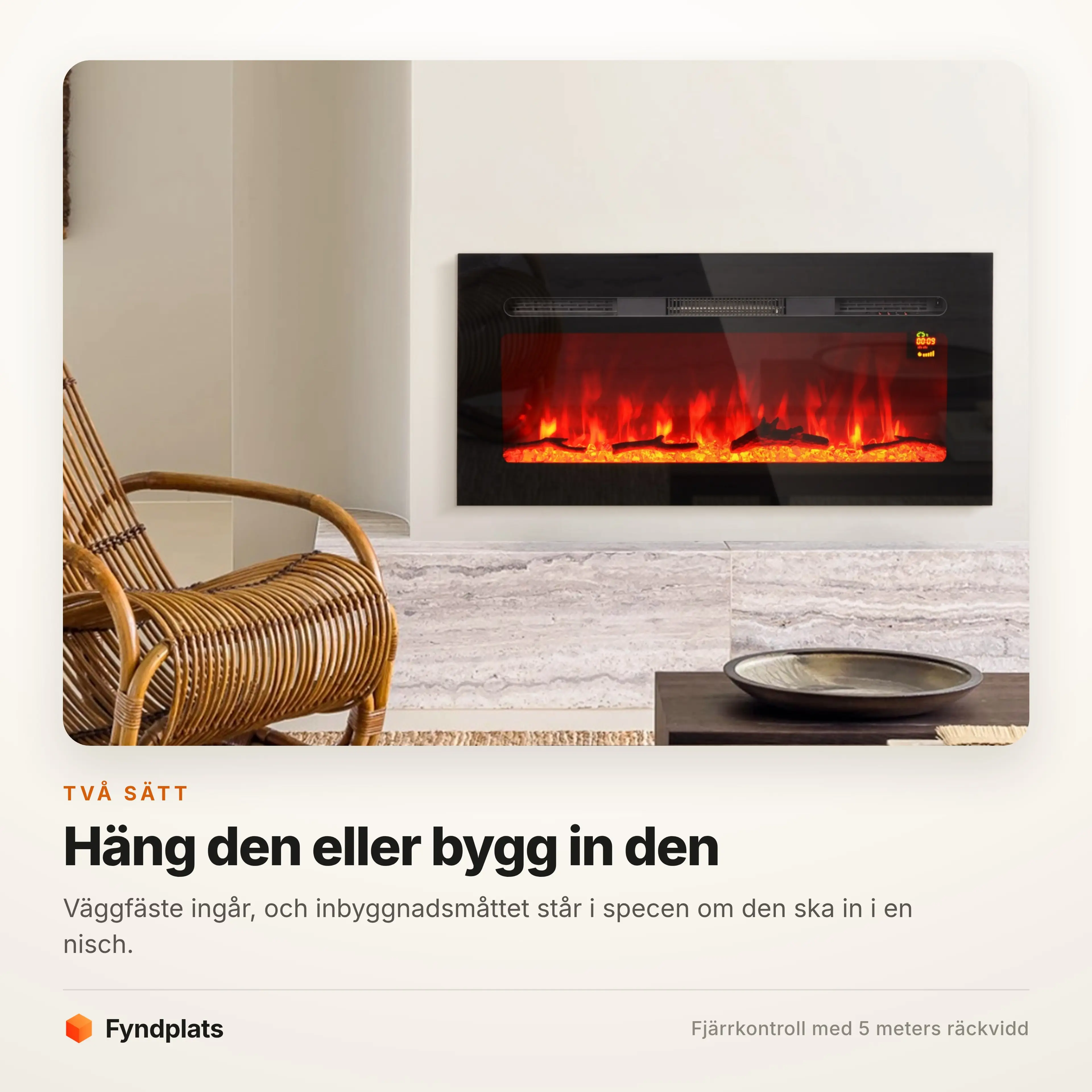 Väggfäste ingår och inbyggnadsmått anges