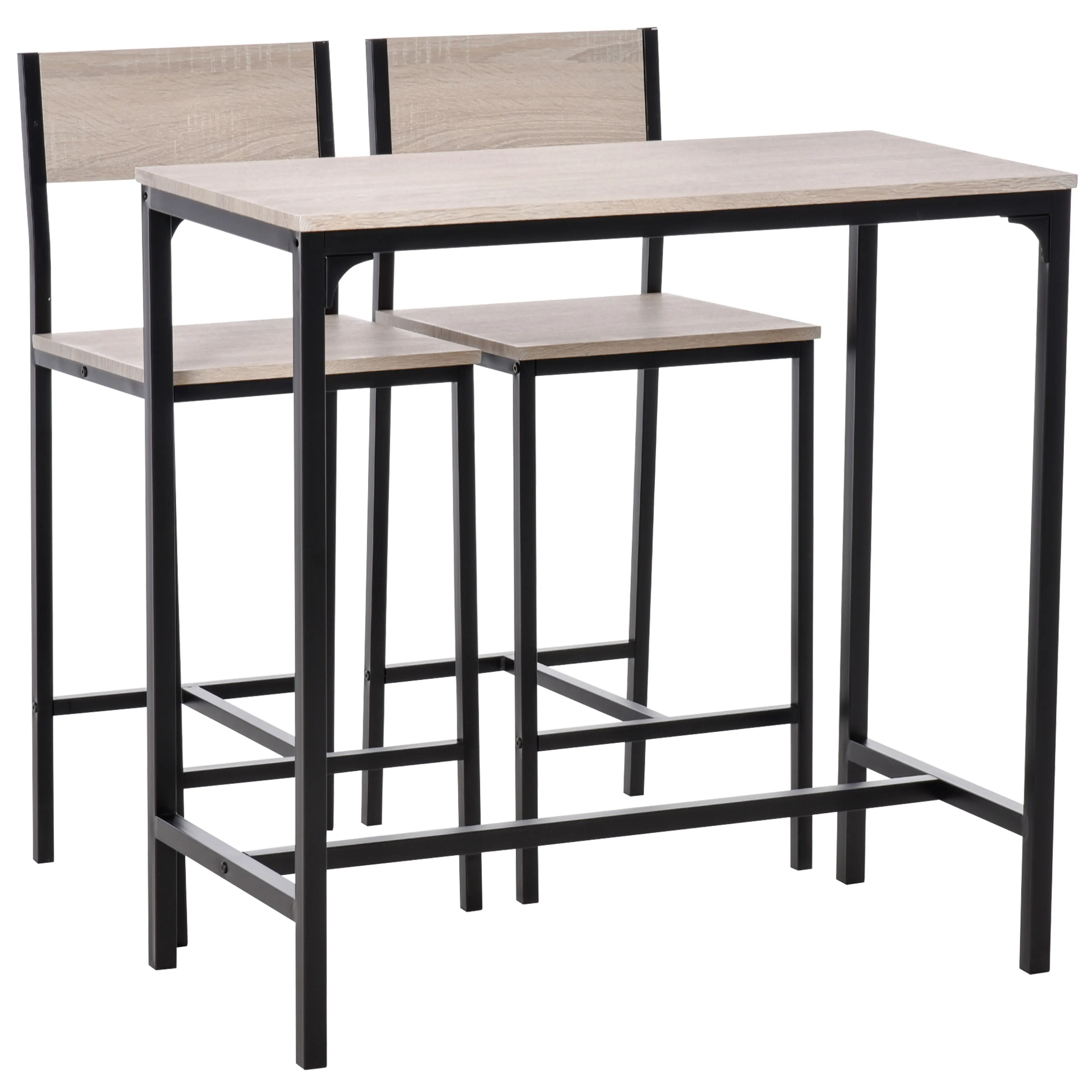 Barbord 89 cm med två stolar med ryggstöd – sitthöjd 64 cm