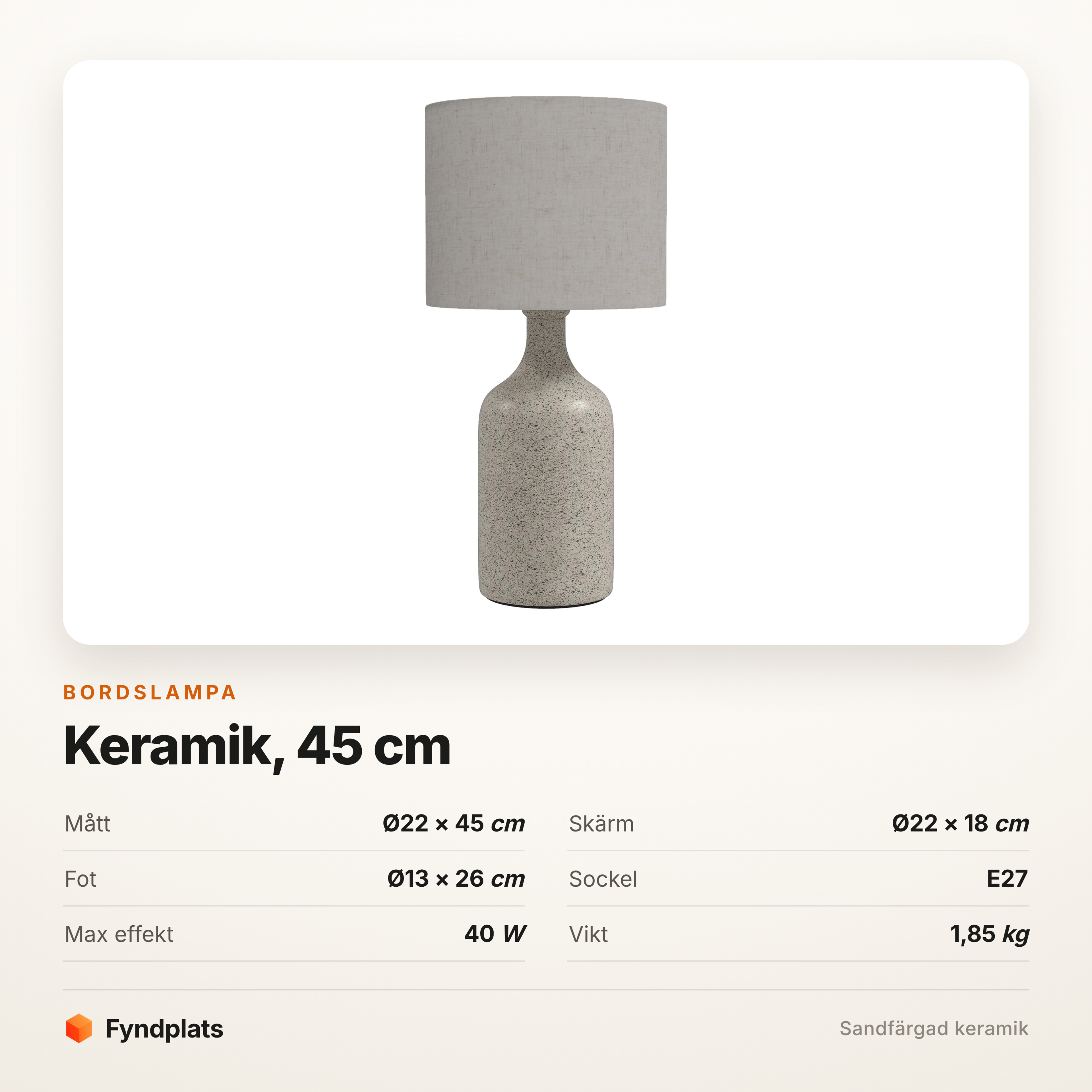 Bordslampa i keramik 45 cm – sandfärgad fot och skärm i linnelook – bild 5