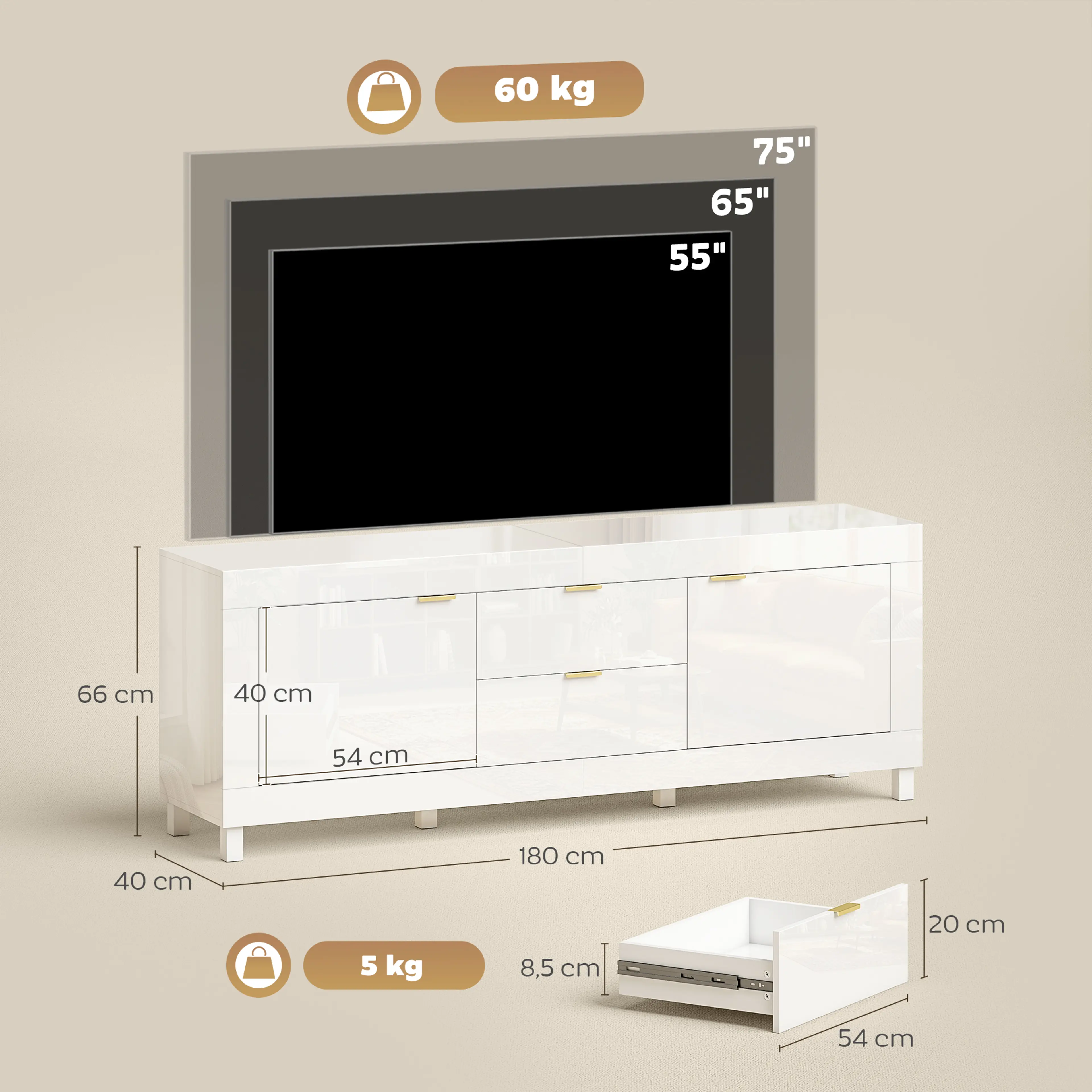 TV-bänk 180 cm för 75 tums TV – bild 4