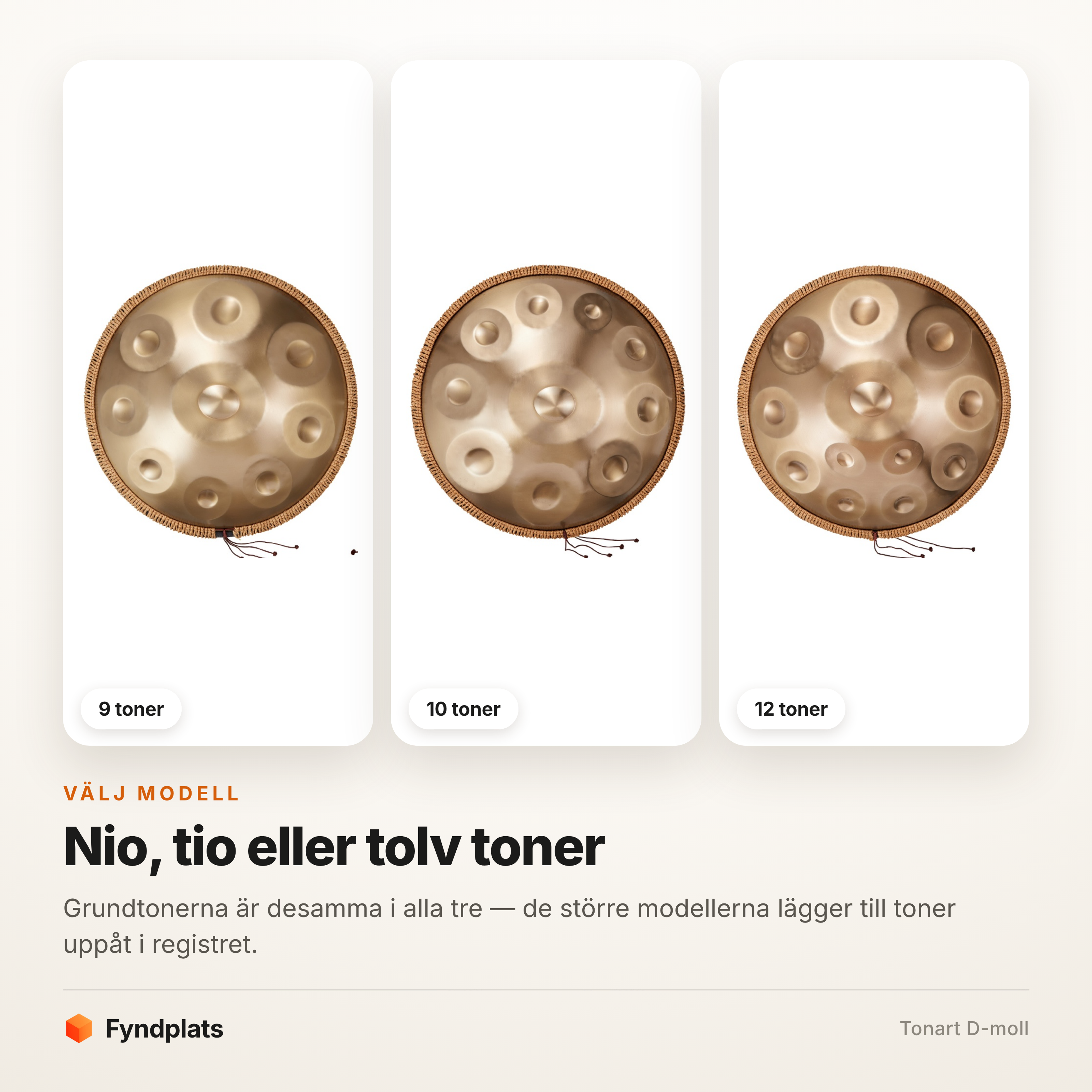 Handpan med 9/10/12 toner sedda uppifrån