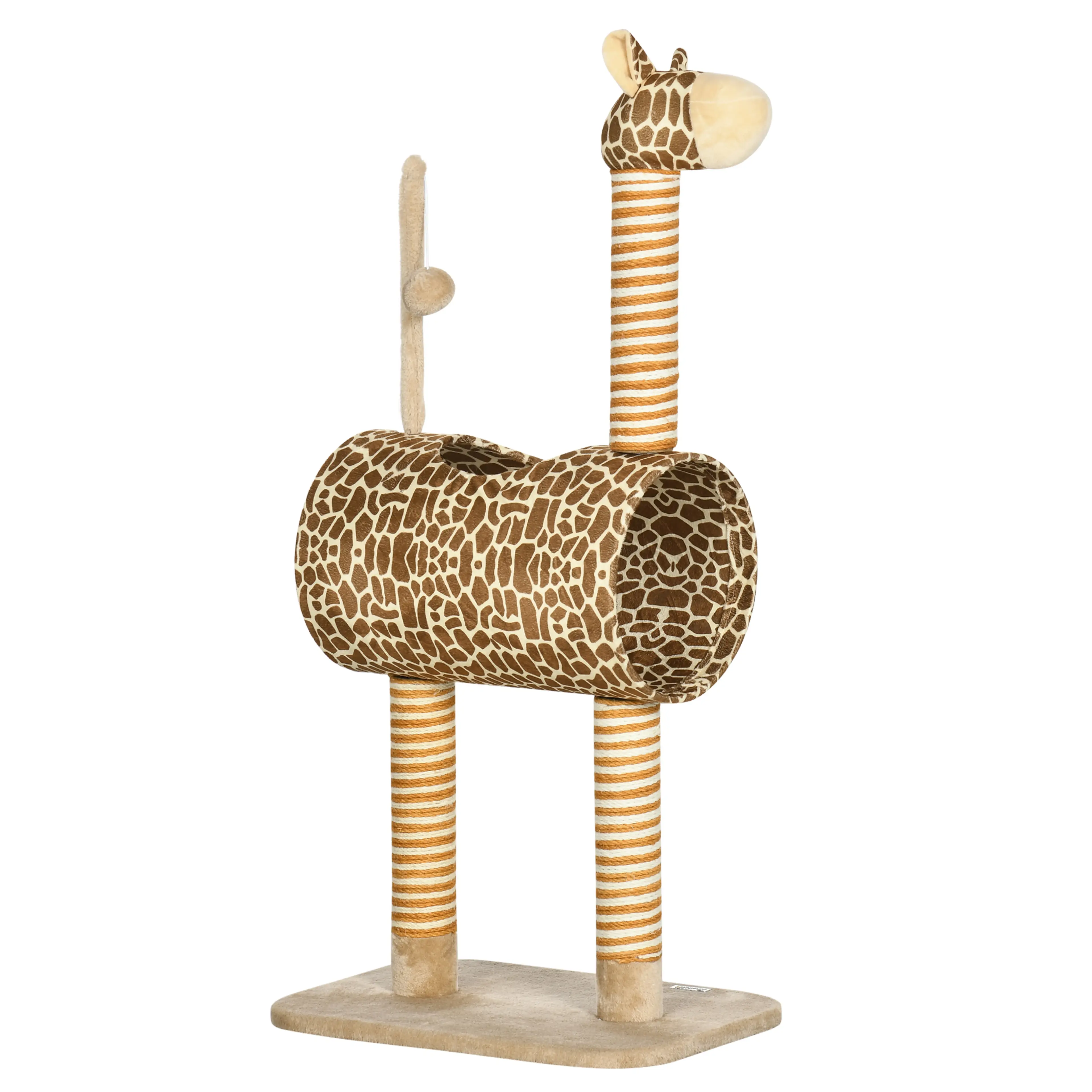 Klösträd 101 cm format som en giraff med liggtunnel i giraffmönster och två jutelindade ben