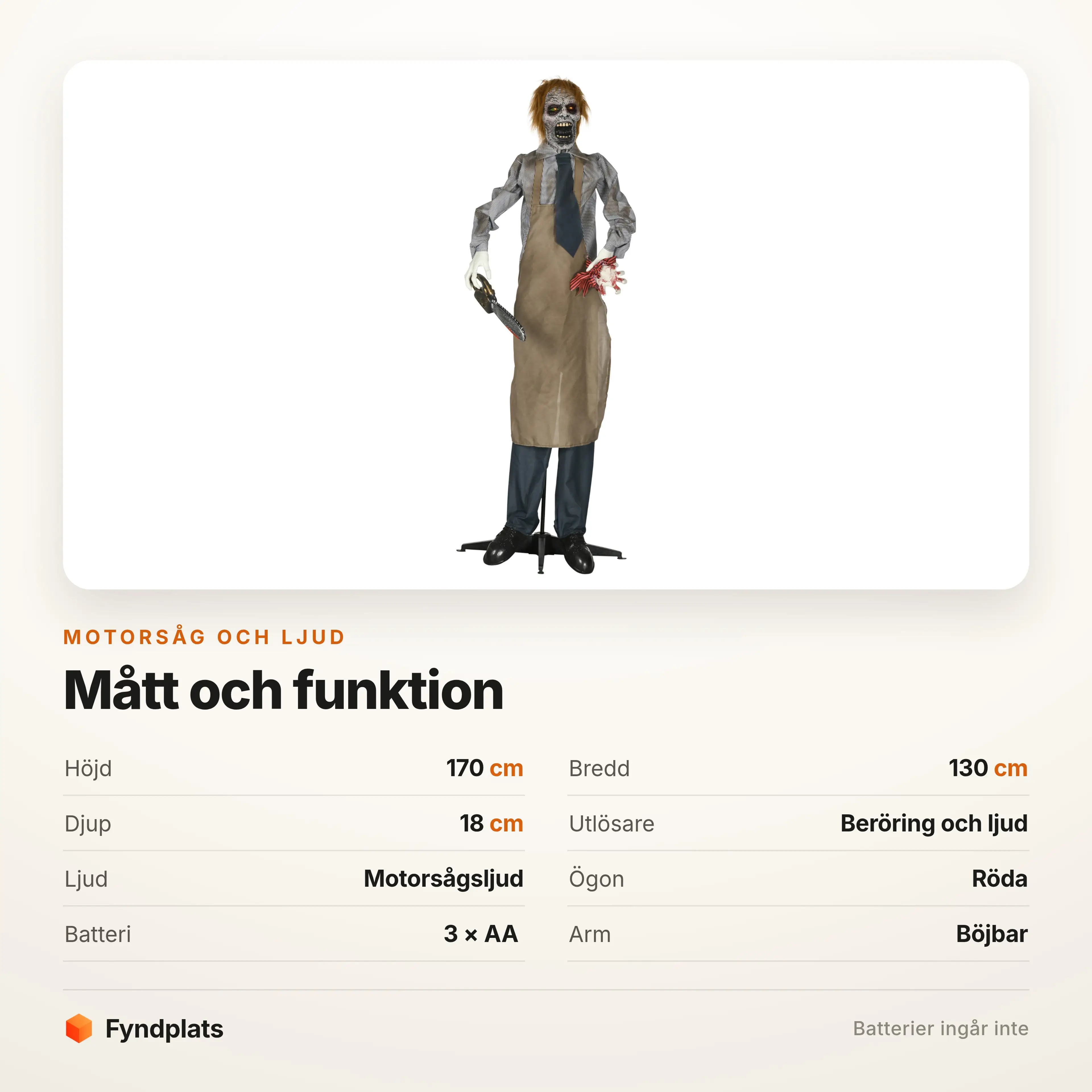 Specifikation: 170 cm hög, aktiveras av beröring och ljud