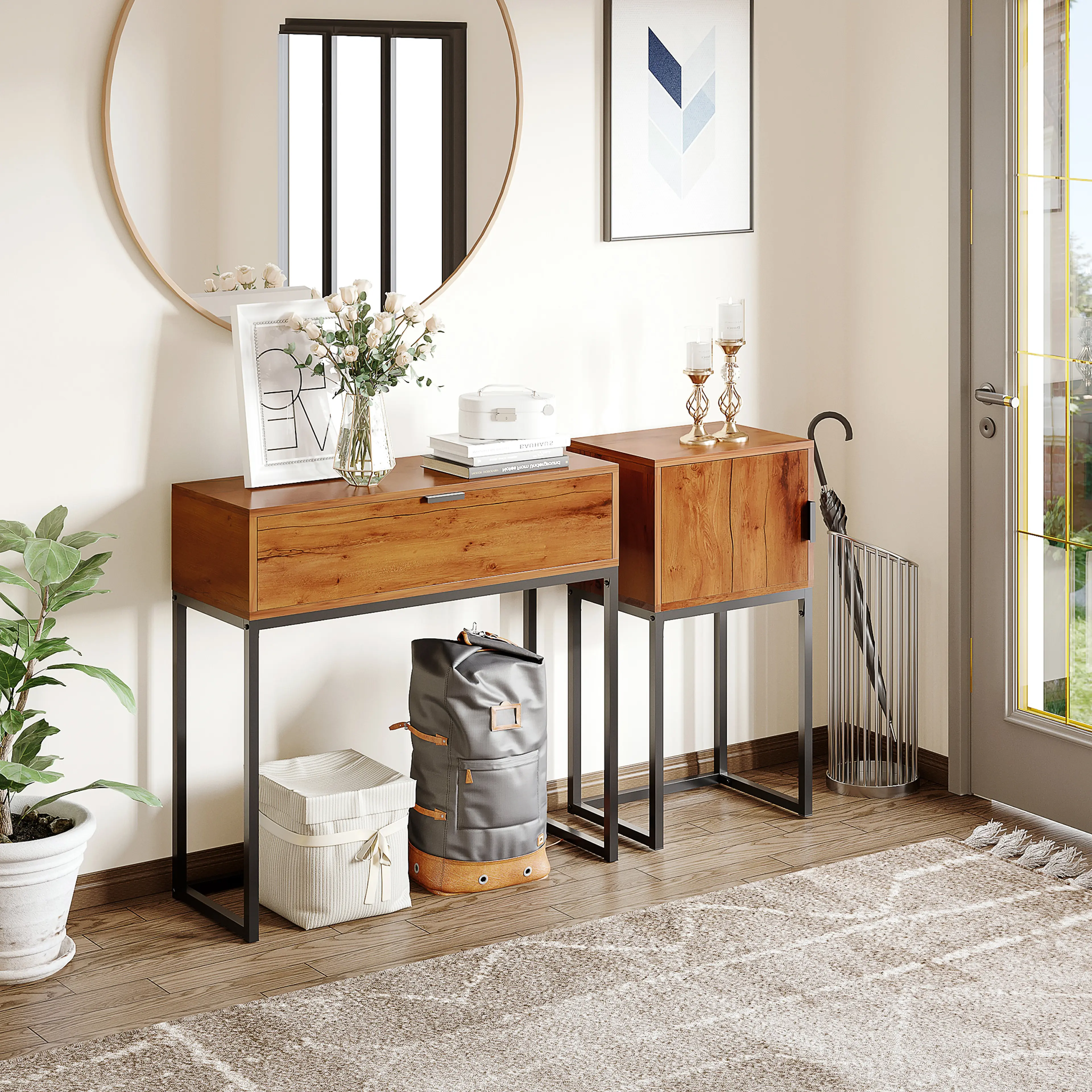 Konsolbord med låda 80 cm, naturträ – bild 2