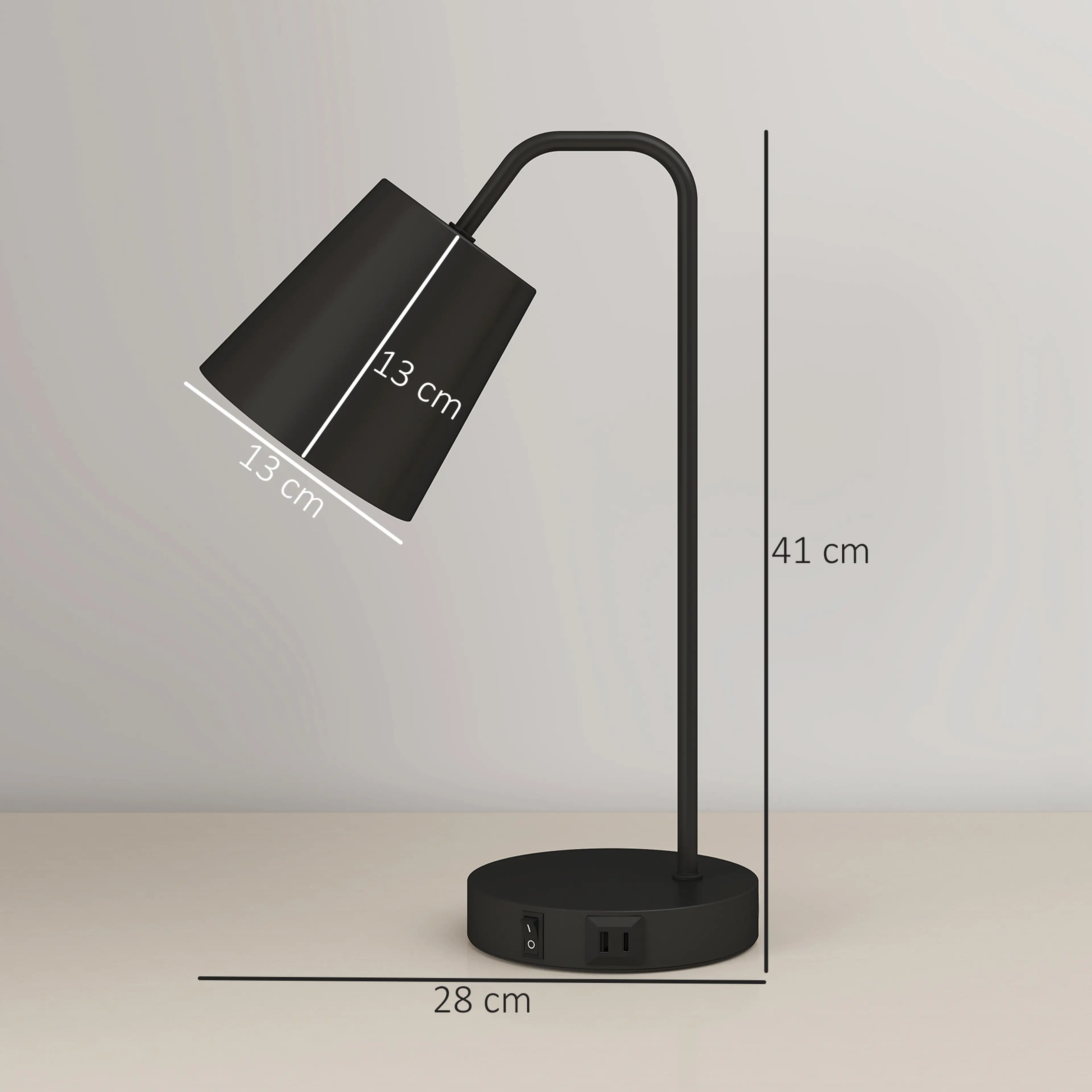 Bordslampor med USB 2-pack – 41 cm i svart stål, uttag i foten – bild 4