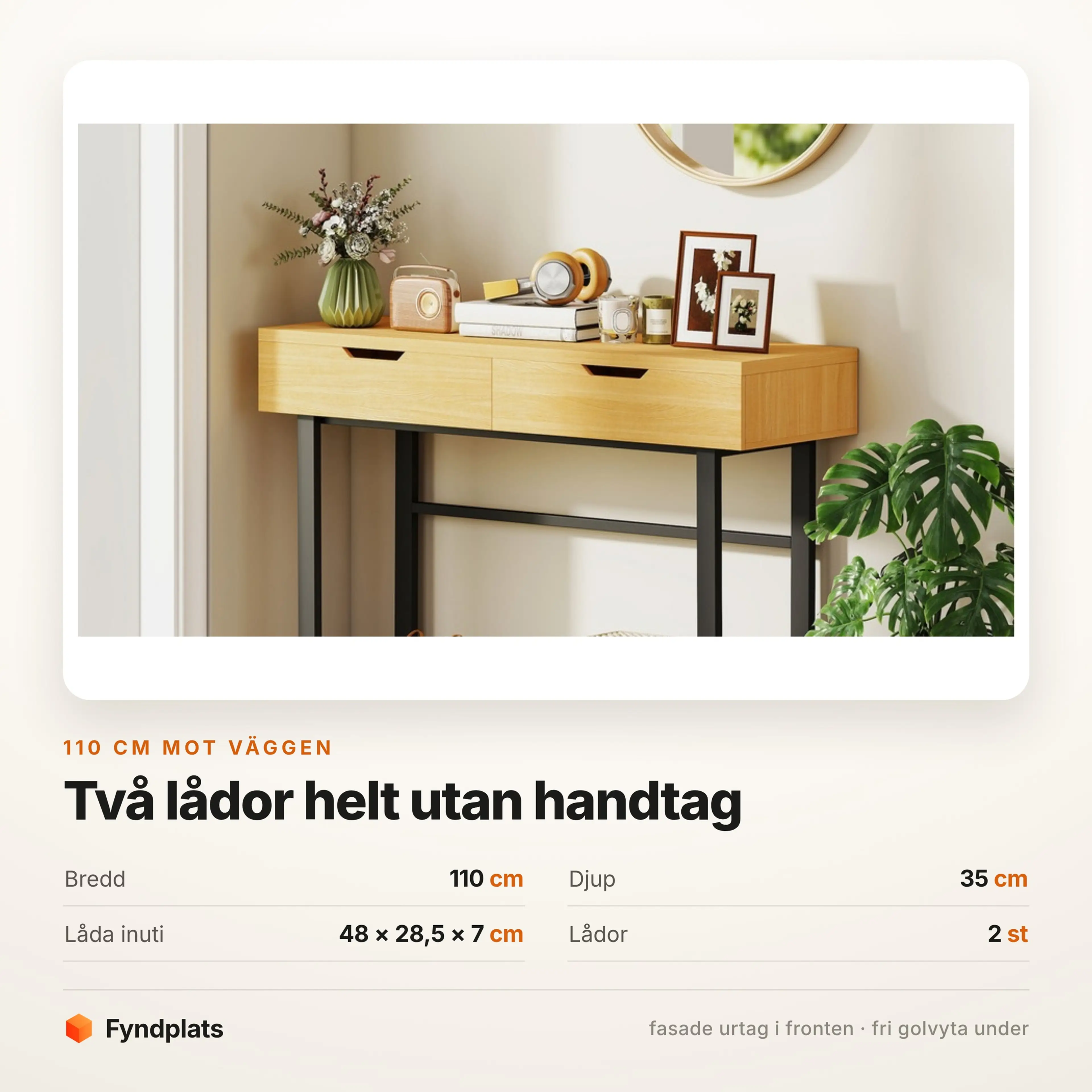 Konsolbord 110 cm med två lådor – bild 3