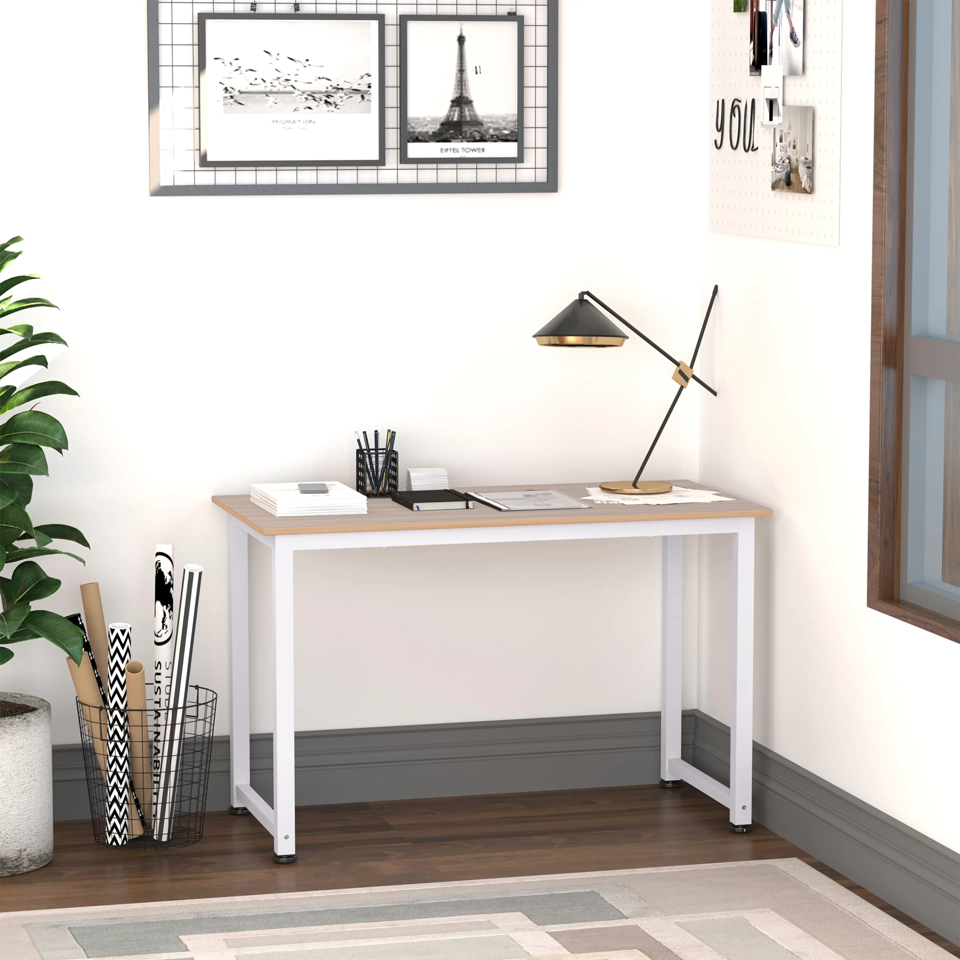 Skrivbord i ek 120 cm – datorbord med metallben och justerbara fötter