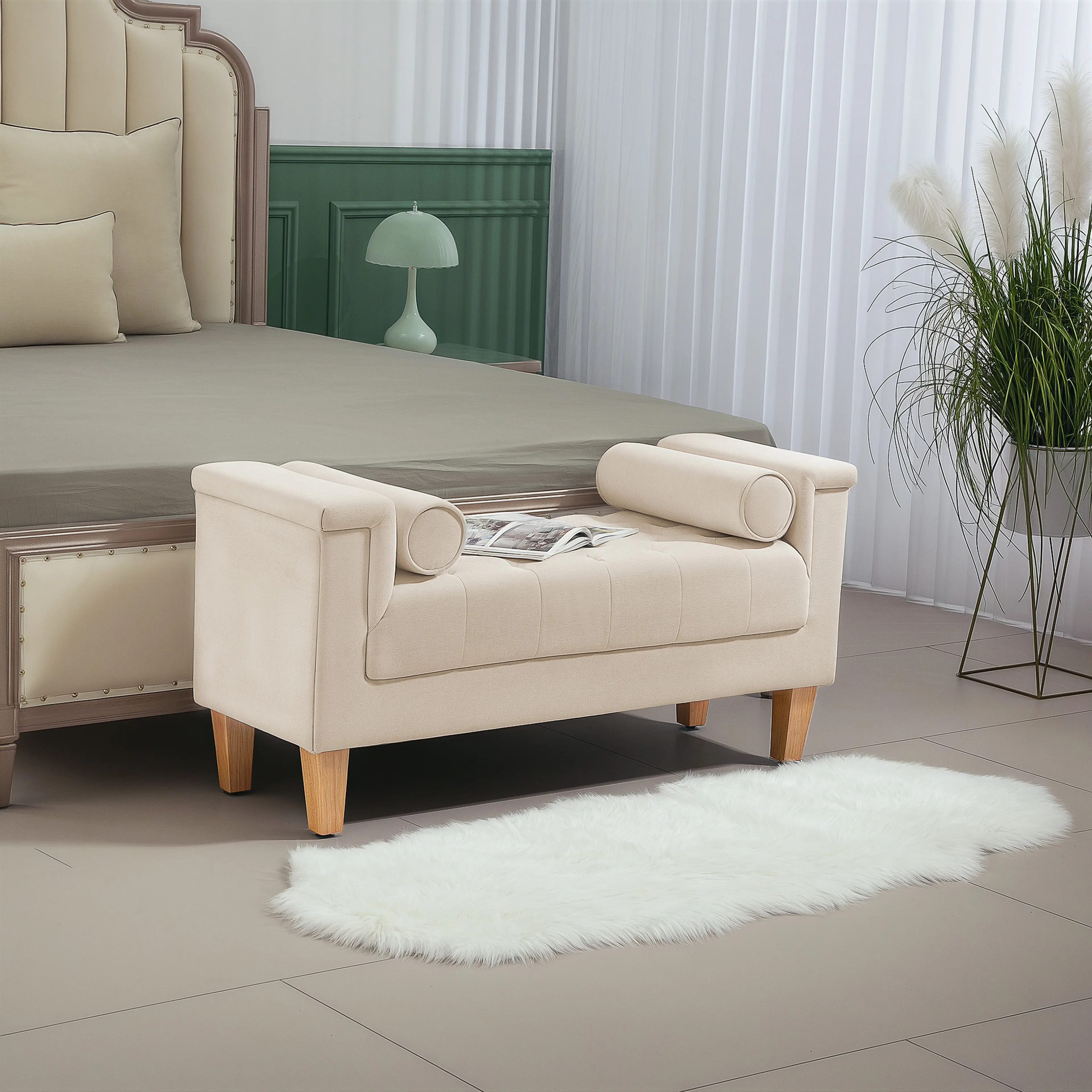 Sängbänk 115 cm chenille med rullkuddar – bild 2