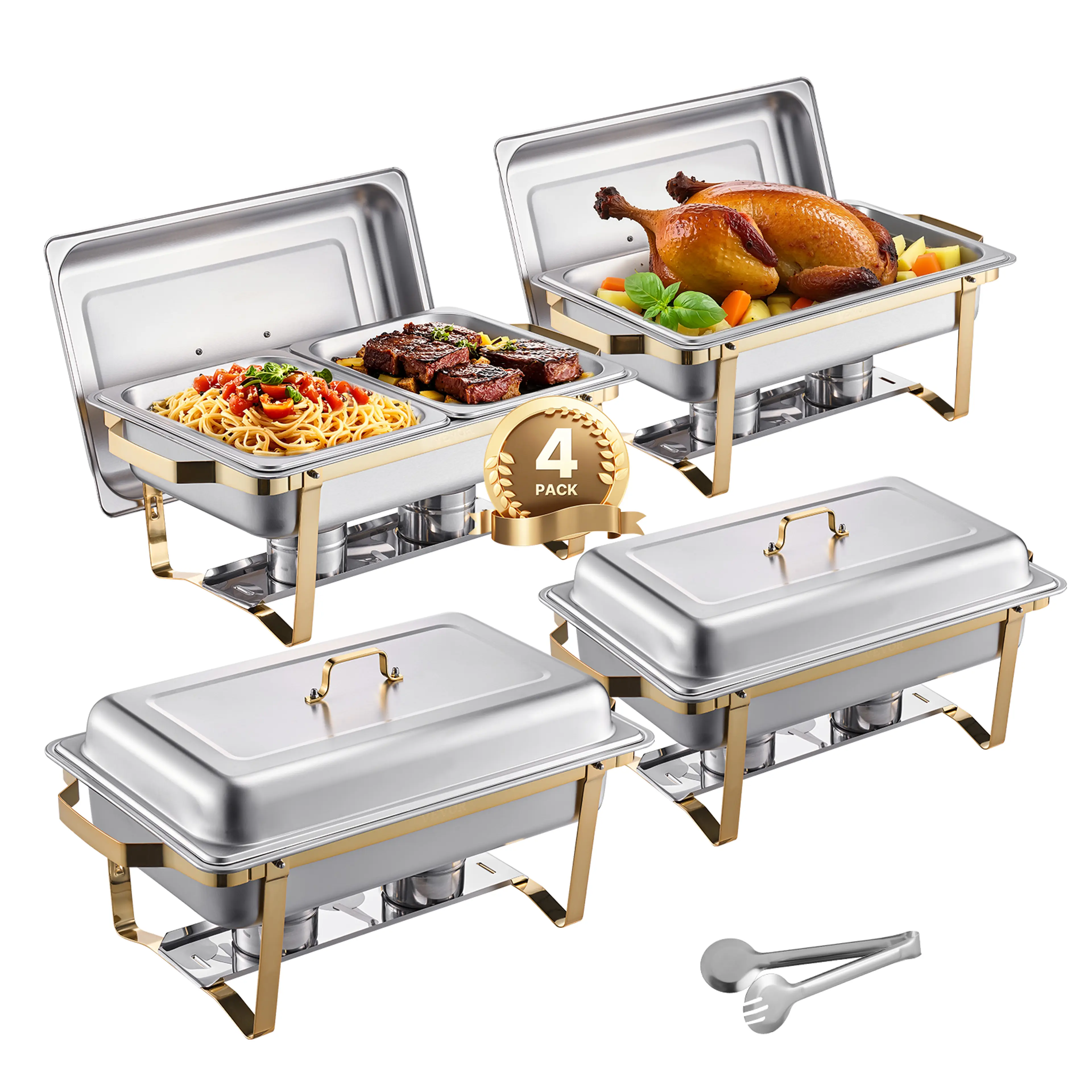 Chafing dish-set 4-pack i rostfritt stål – 8 Qt buffévärmare för catering