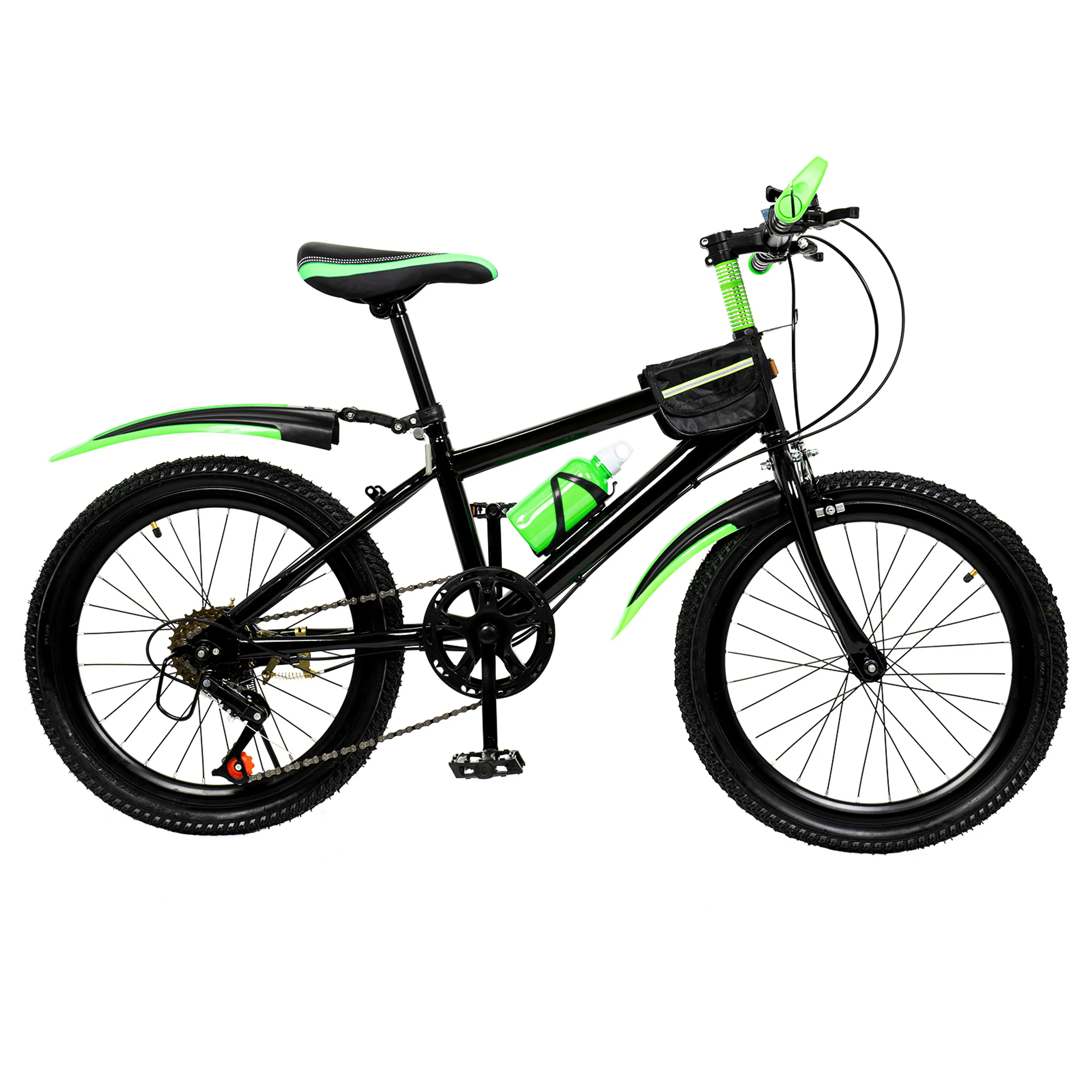 Grön 20-tums mountainbike för barn sedd från höger sida