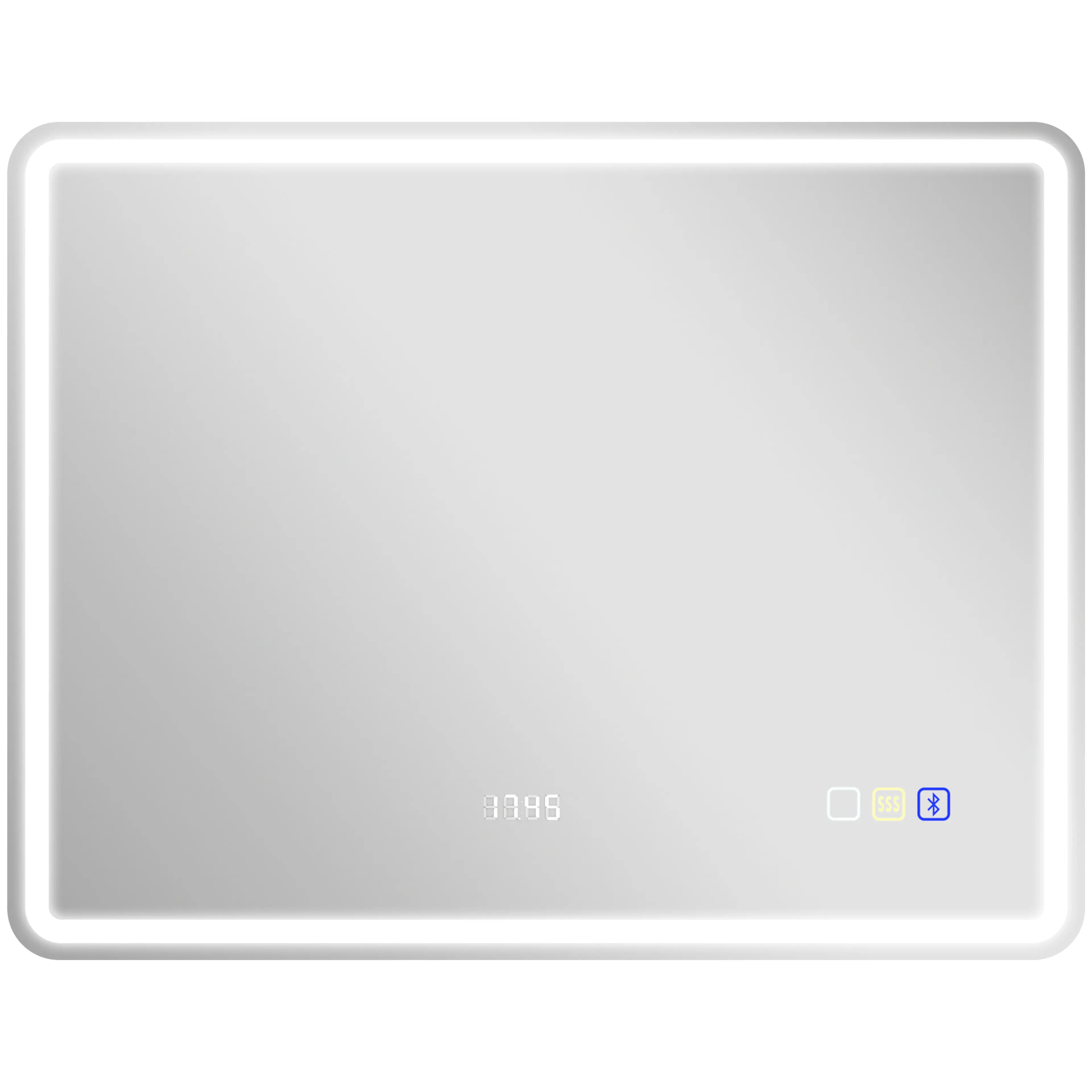 Badrumsspegel LED 90 × 70 cm med Bluetooth och klocka
