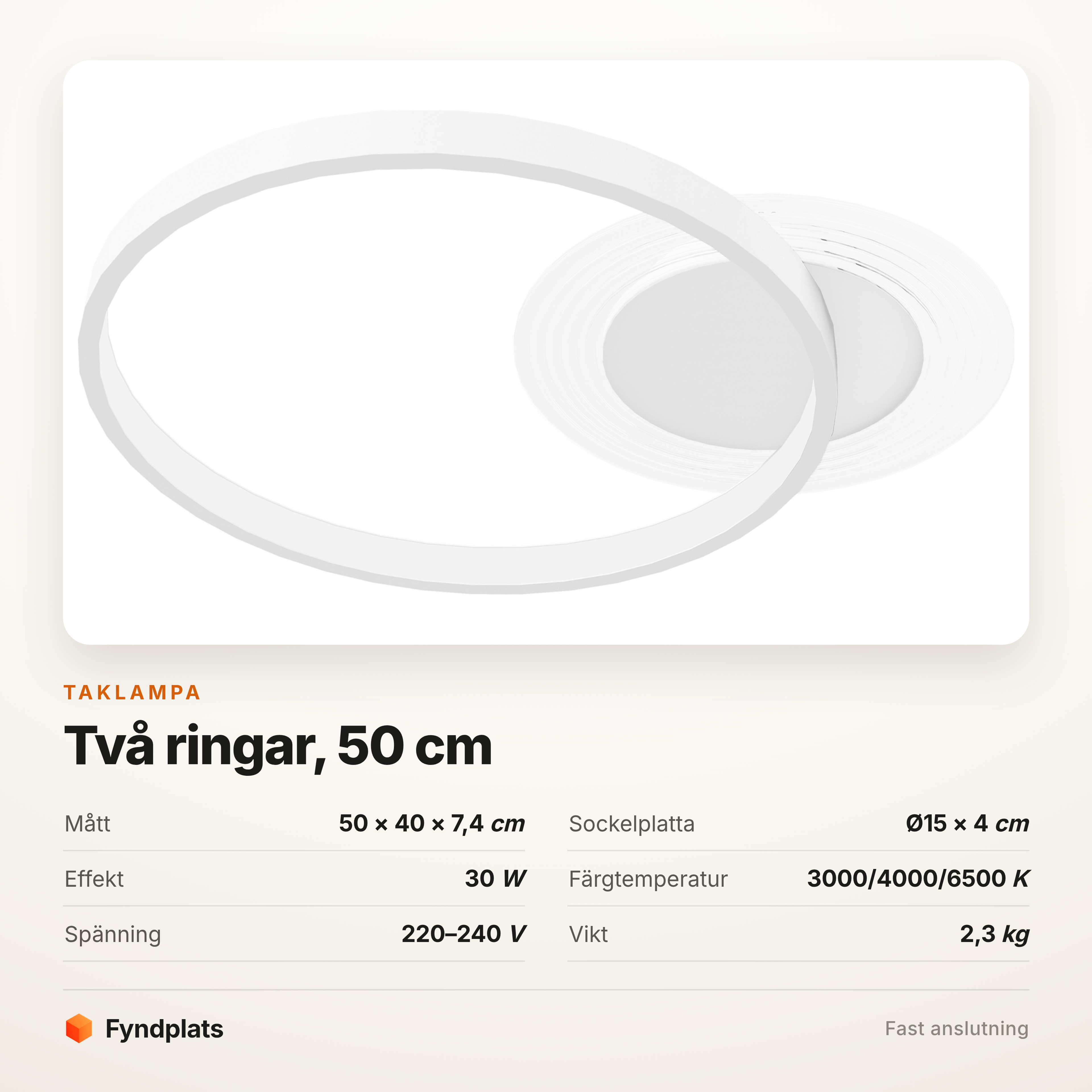 Taklampa vit med två ringar 50 cm – tre färgtemperaturer, 30 W – bild 5