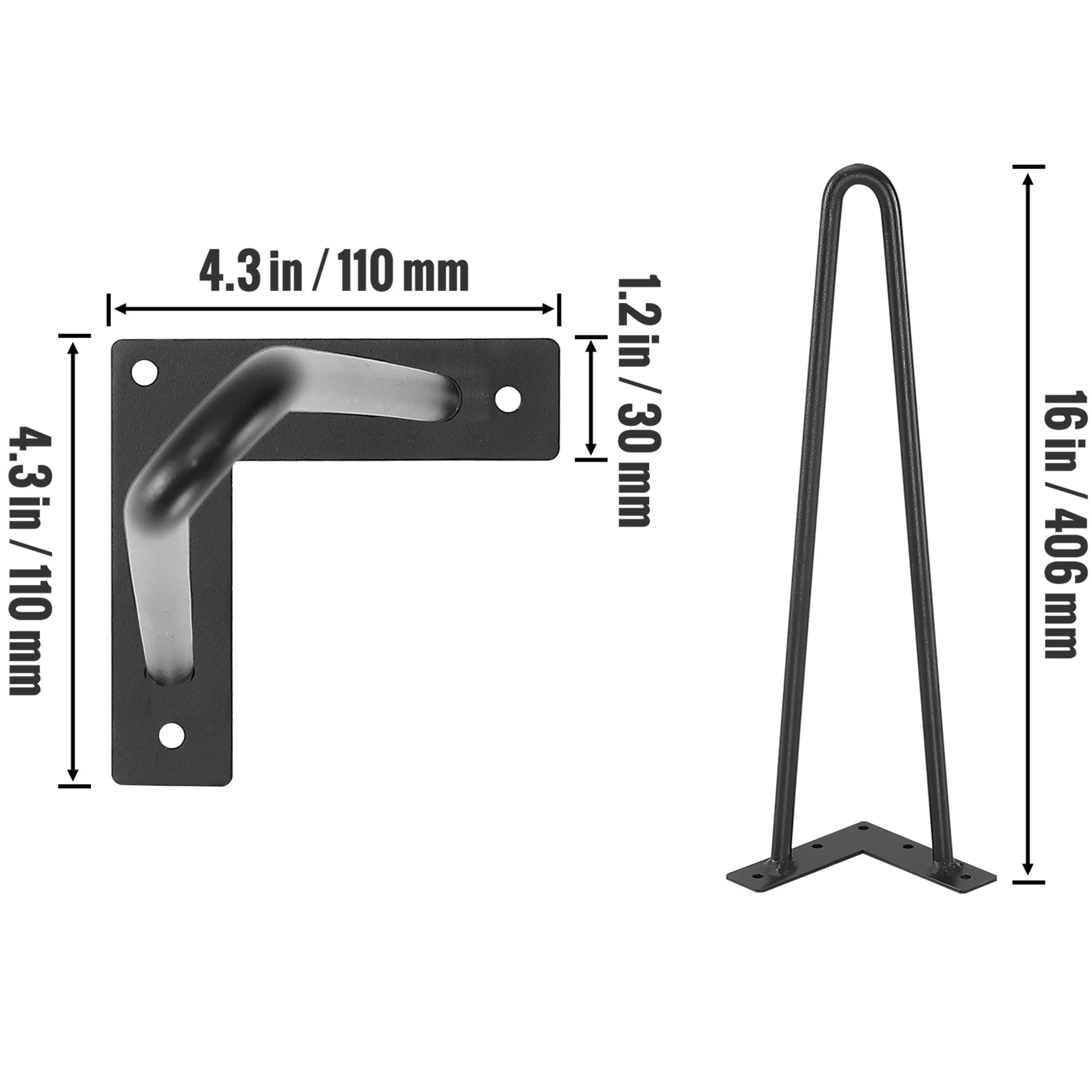 Möbelben hairpin i metall – 4-pack svarta bordsben