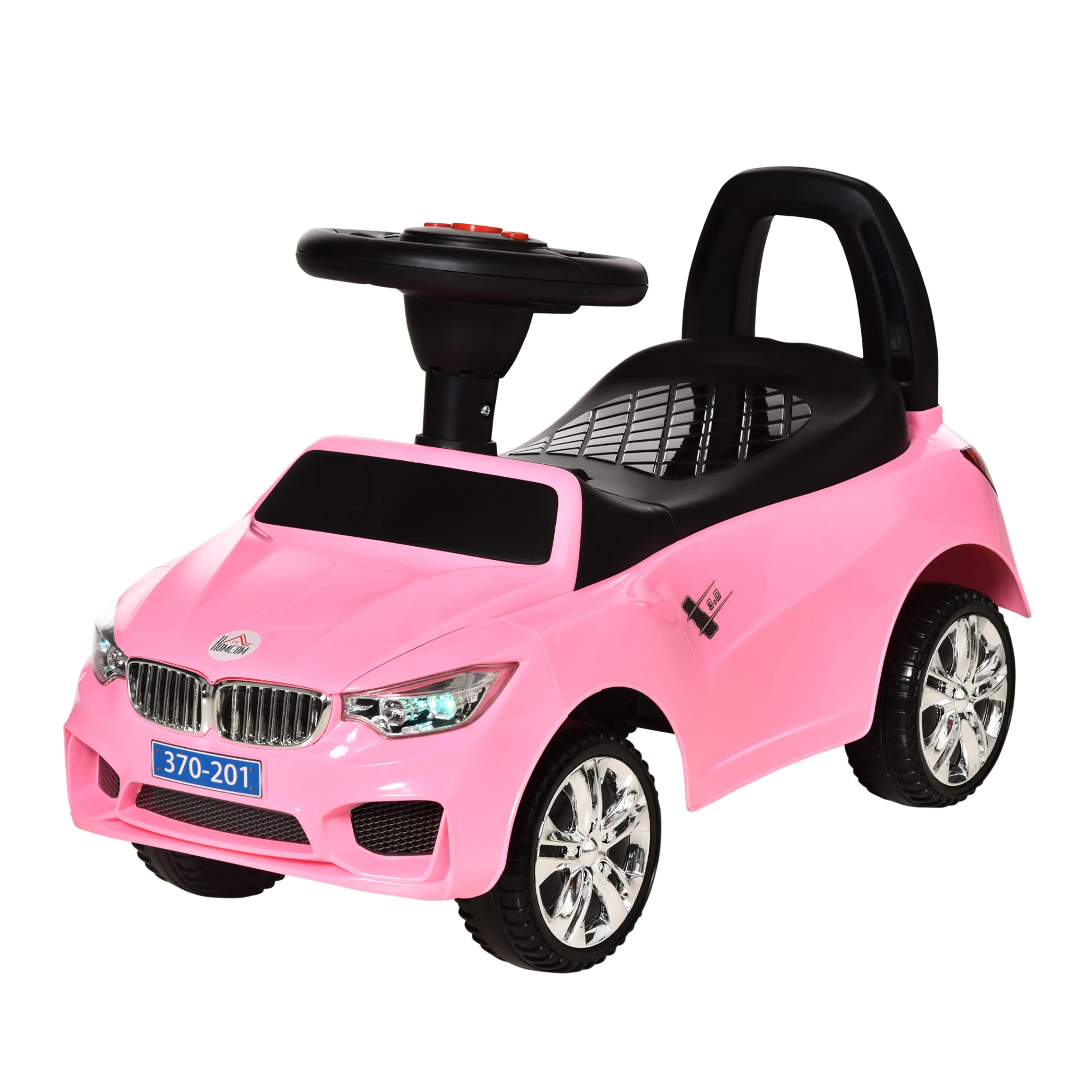 Samma åkbil i rosa sedd snett framifrån