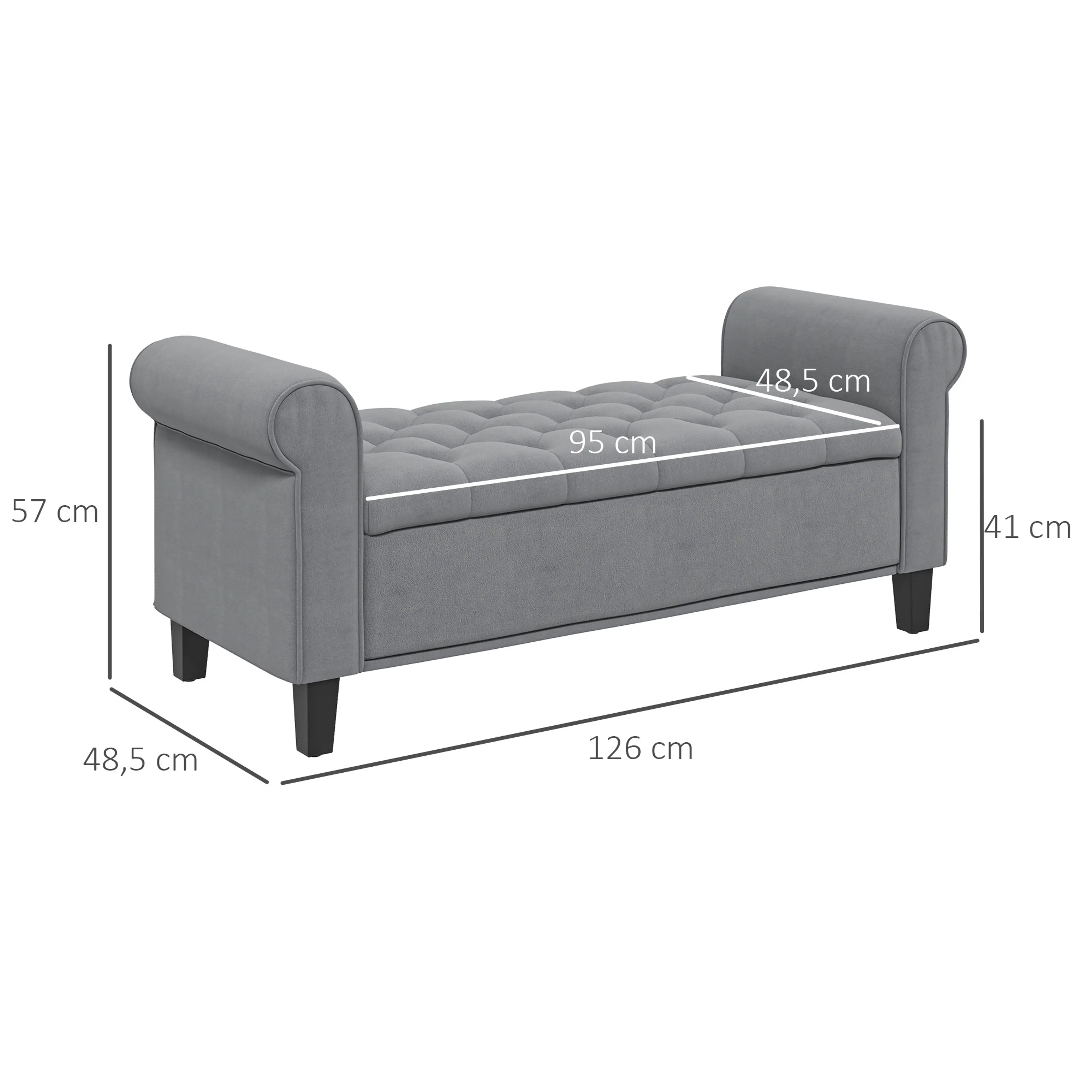 Sängbänk 126 cm med förvaring, grå – bild 4