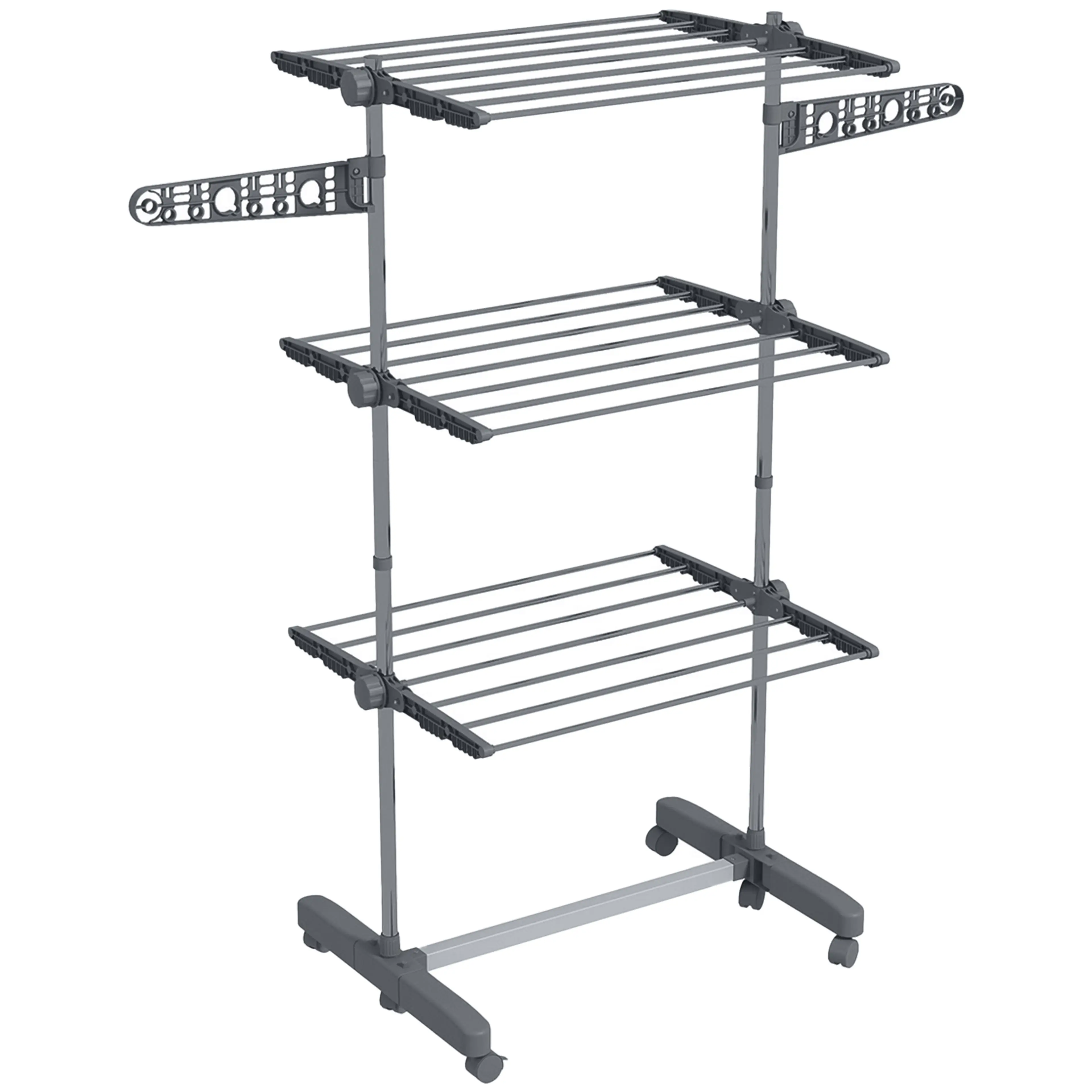 Torkställning 142 × 55 × 152 cm – tre våningar och sex hjul, hopfällbar