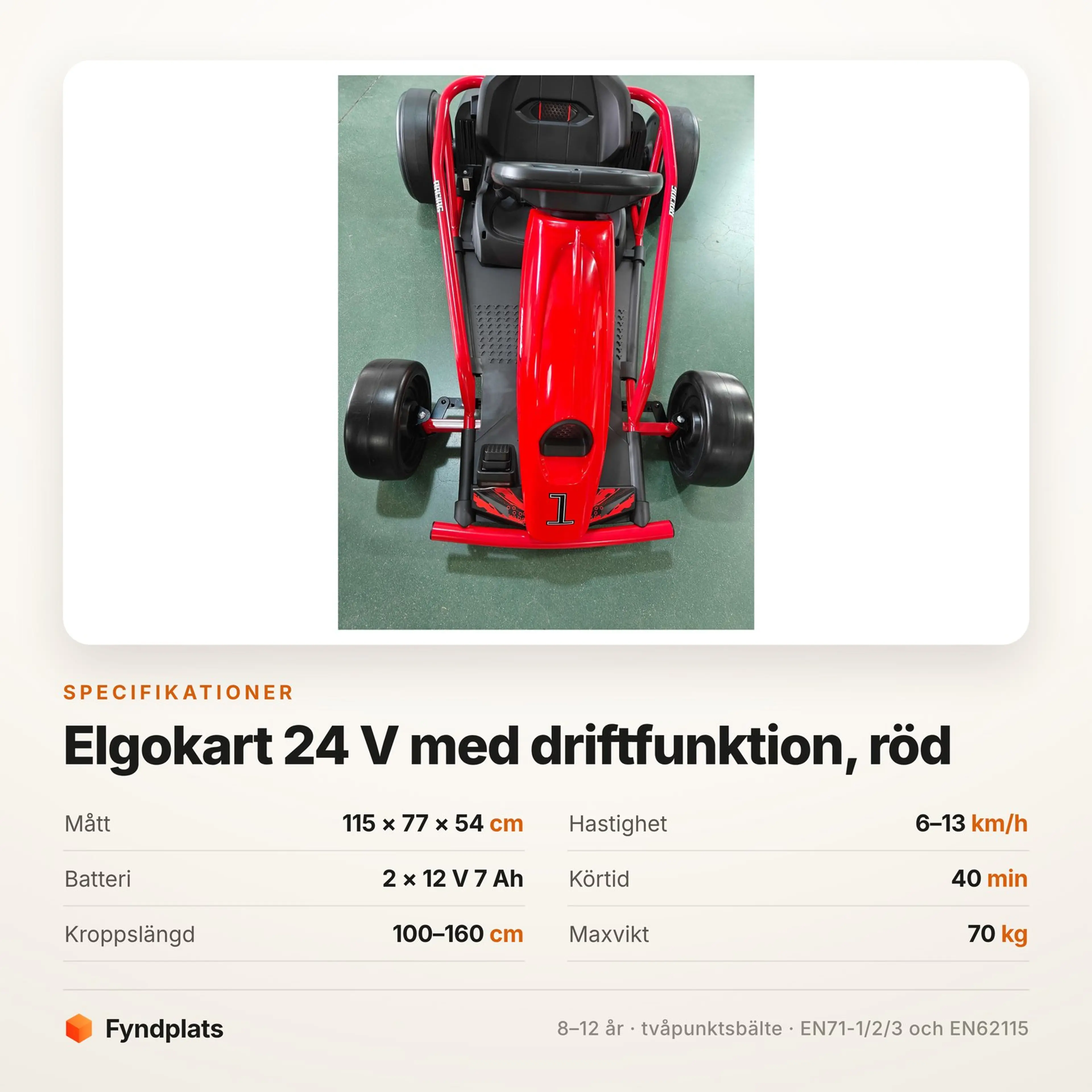 Elgokart för barn 24 V med driftfunktion, 13 km/h — röd – bild 3