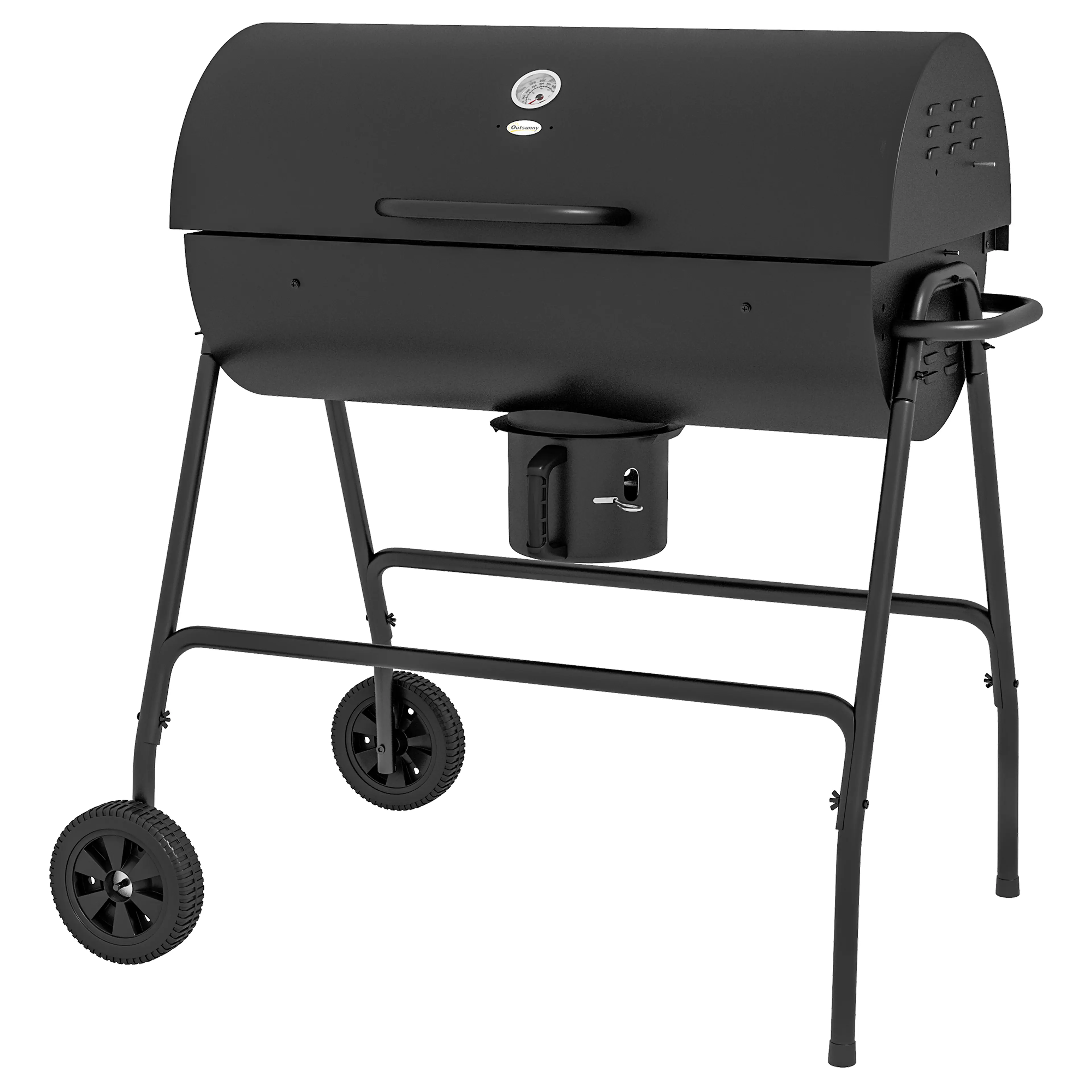 Kolgrill i metall med lock, termometer och hjul – 95 × 71,5 × 102 cm