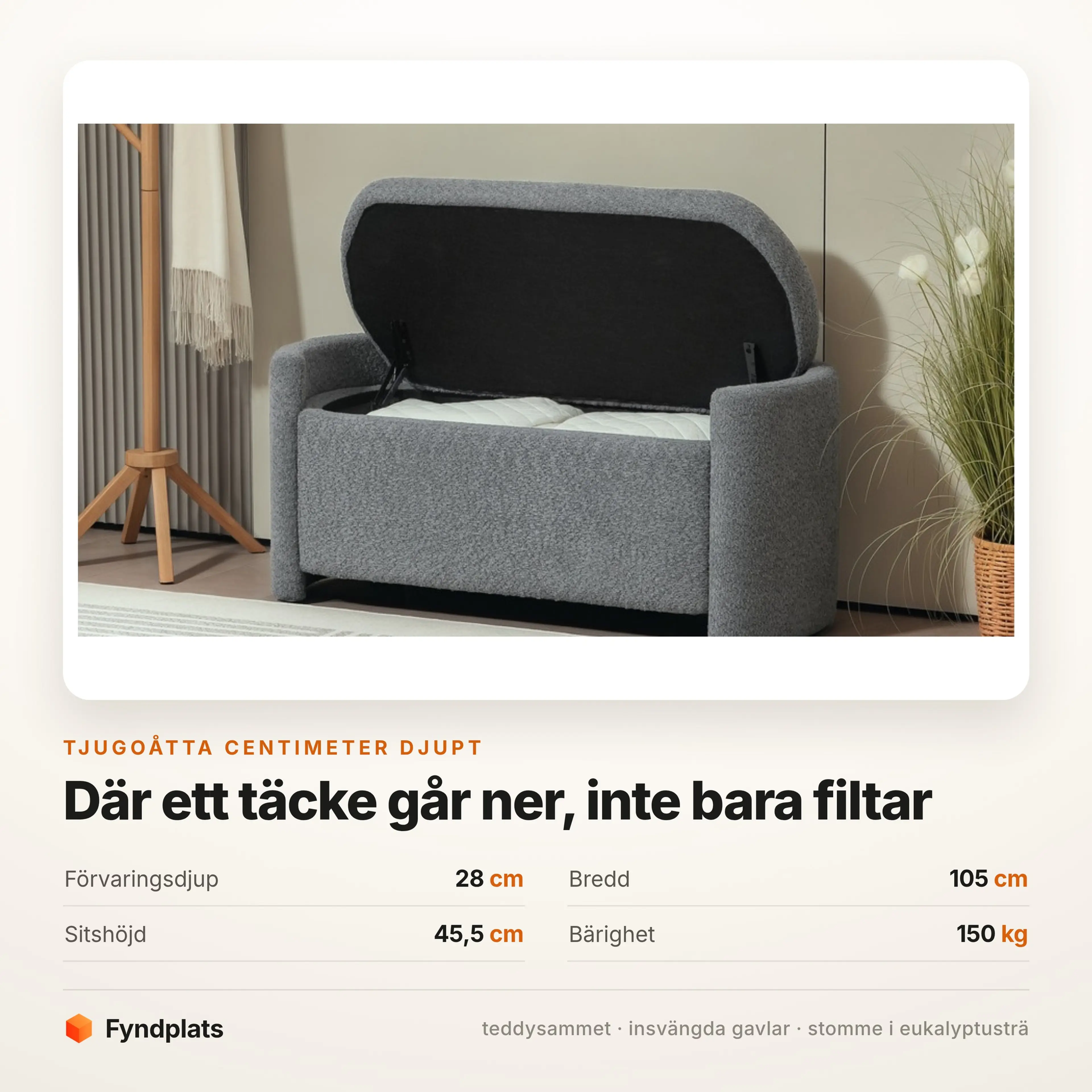 Sängbänk 105 cm teddysammet med förvaring – bild 3