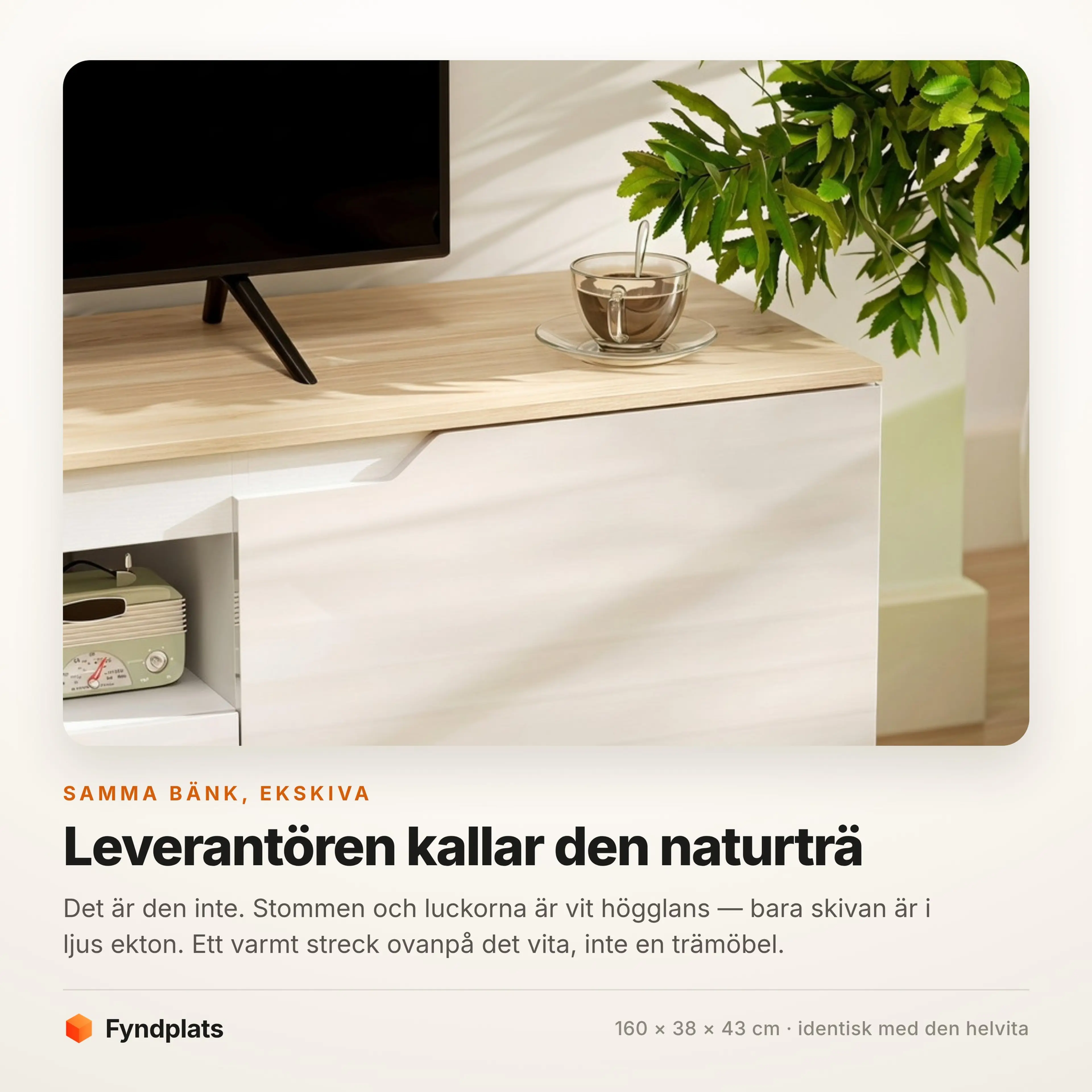 TV-bänk 160 cm högglans med ekskiva – bild 3