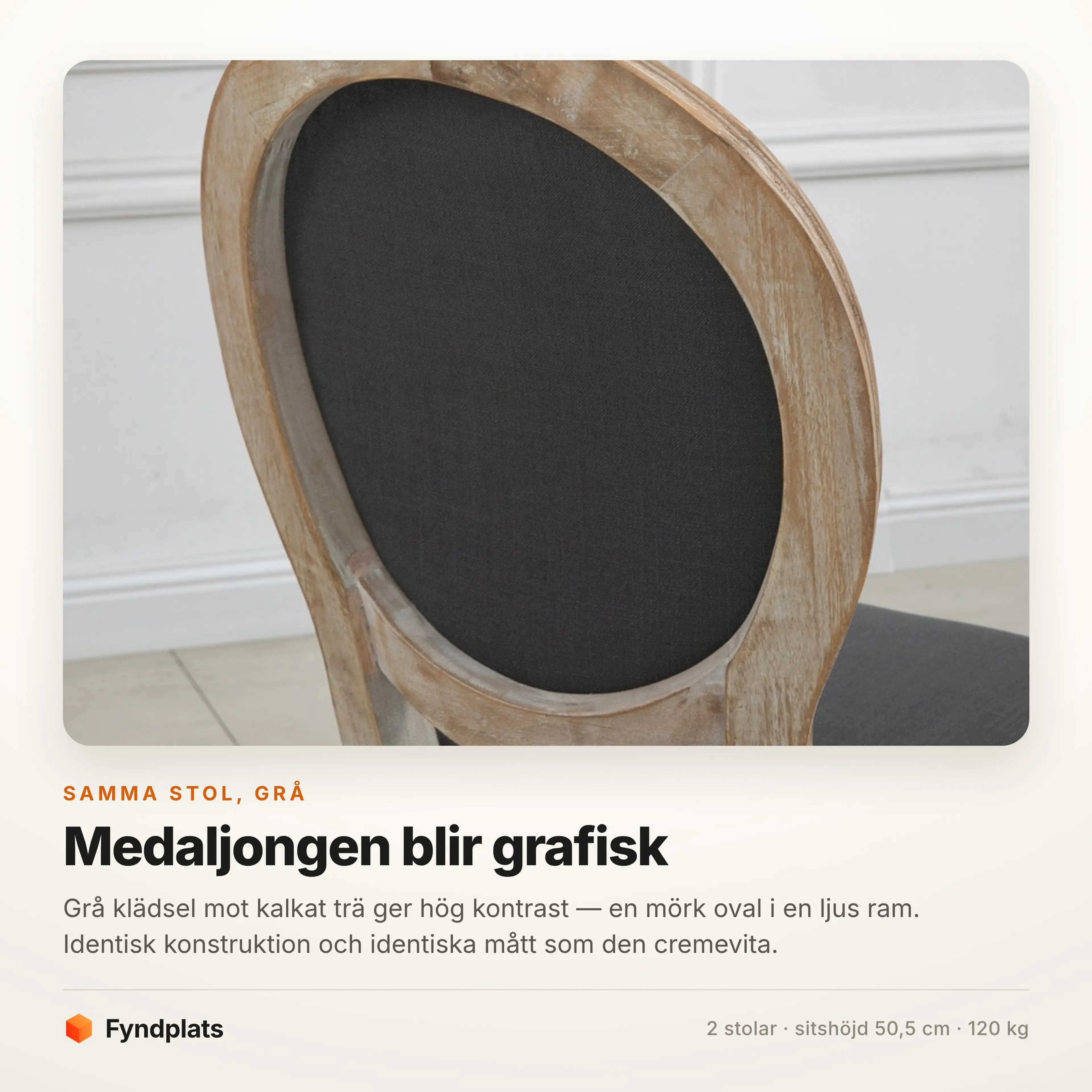 Matstolar 2-pack med medaljongrygg, grå – bild 3