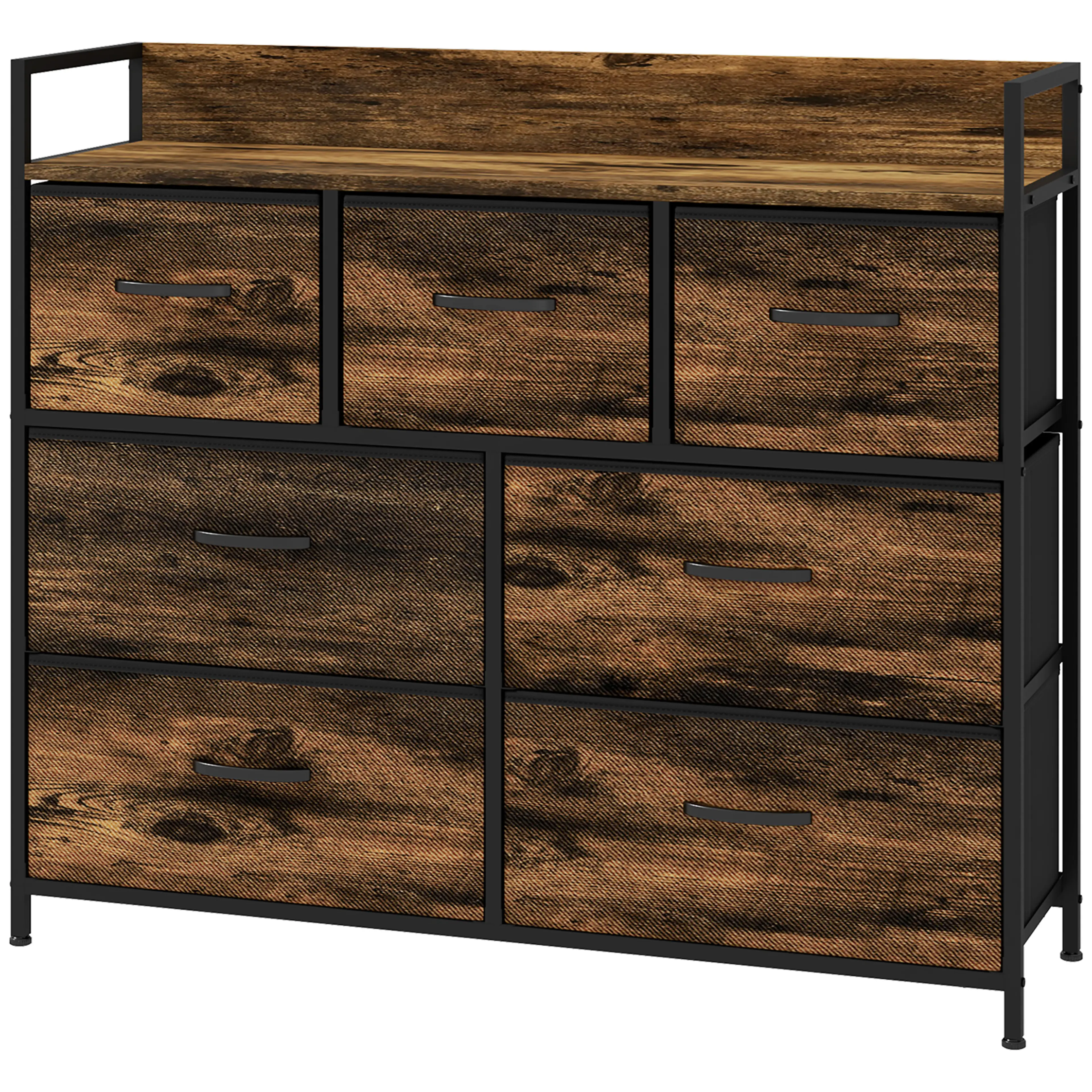 Byrå med sju tyglådor och hylla, 98 × 29 × 85 cm – rustik brun, industristil
