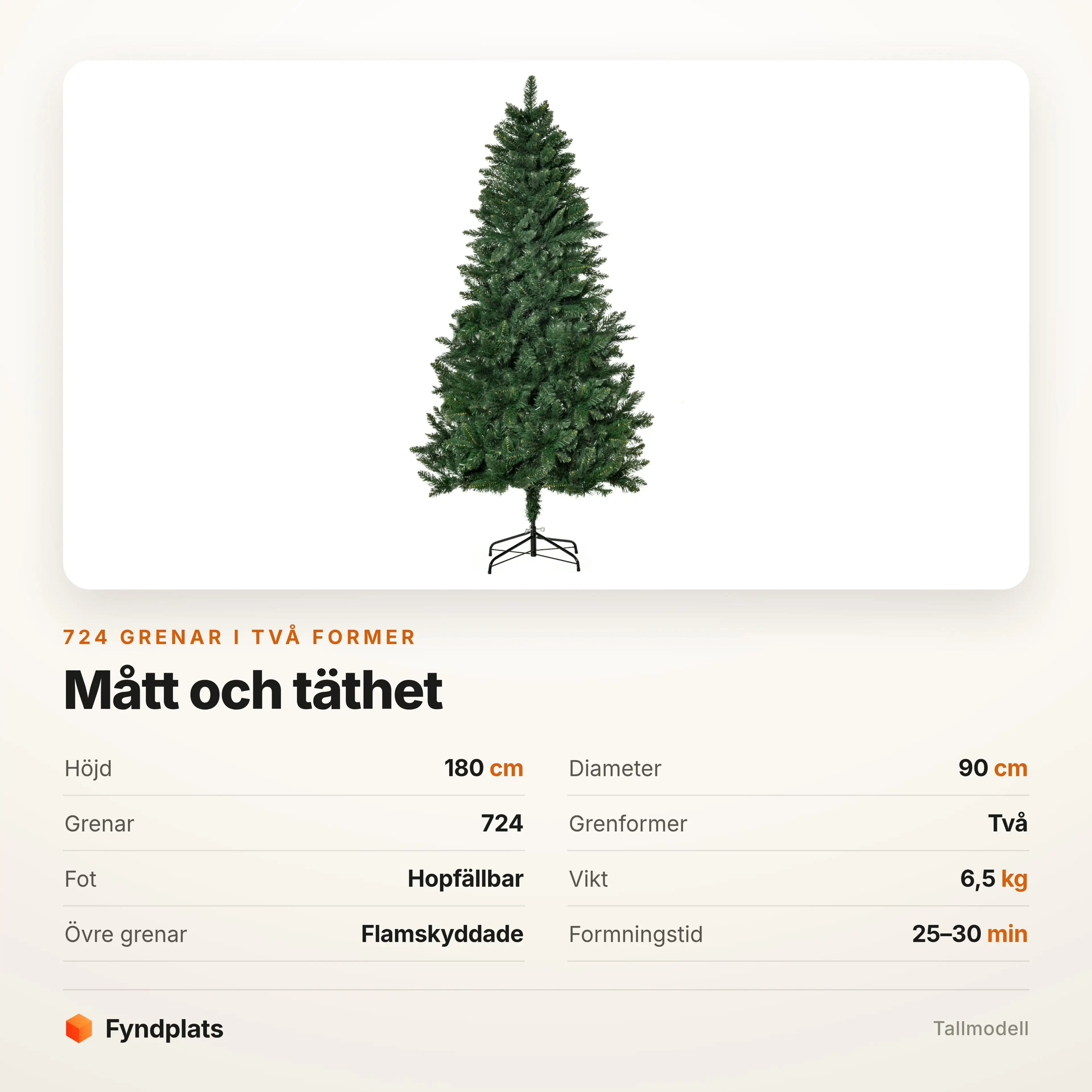 Specifikation: 180 cm, Ø90 cm, 724 grenar i två former