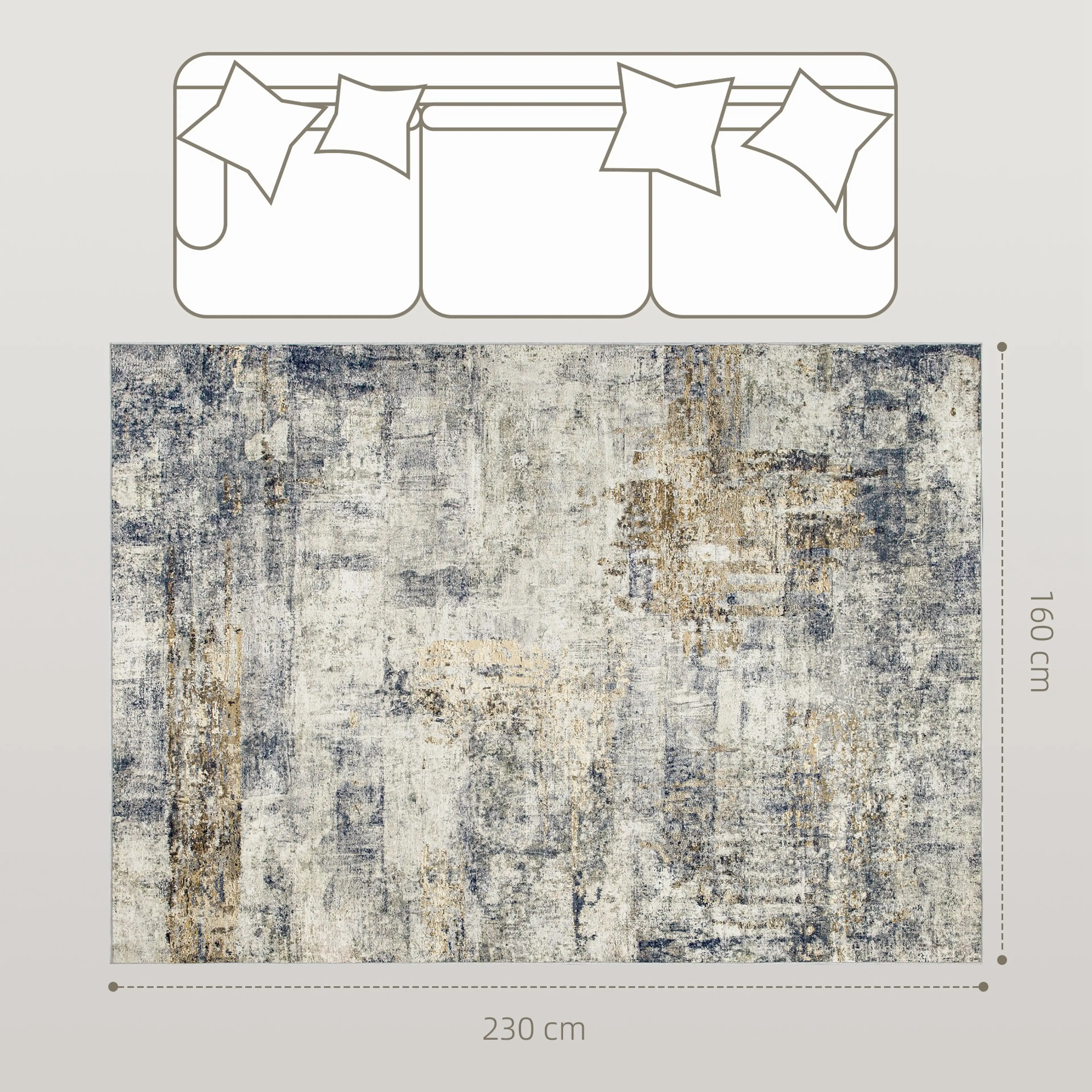 Måttbild: mattan är 230 × 160 cm