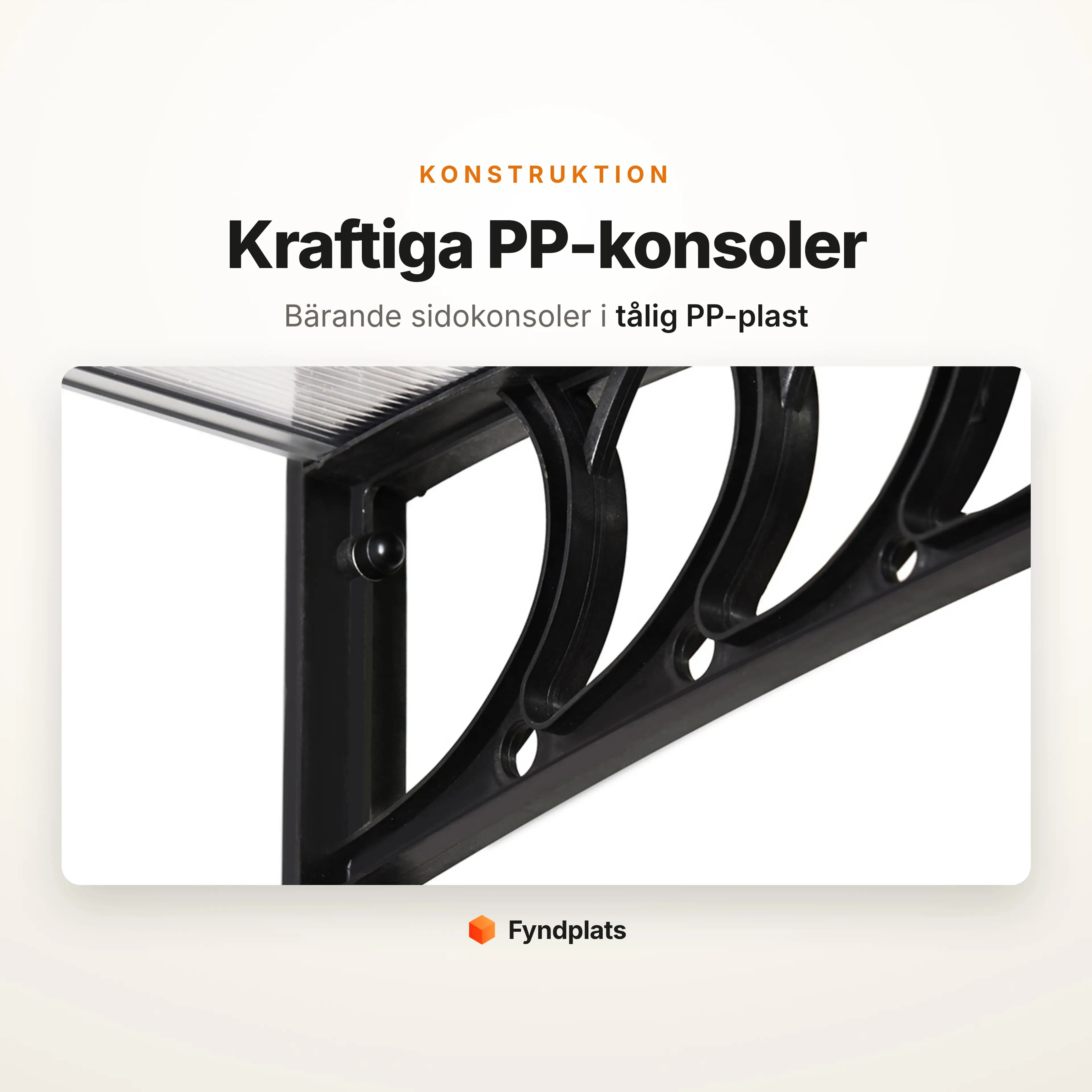 Entrétakets bärande sidokonsol i kraftig svart PP-plast