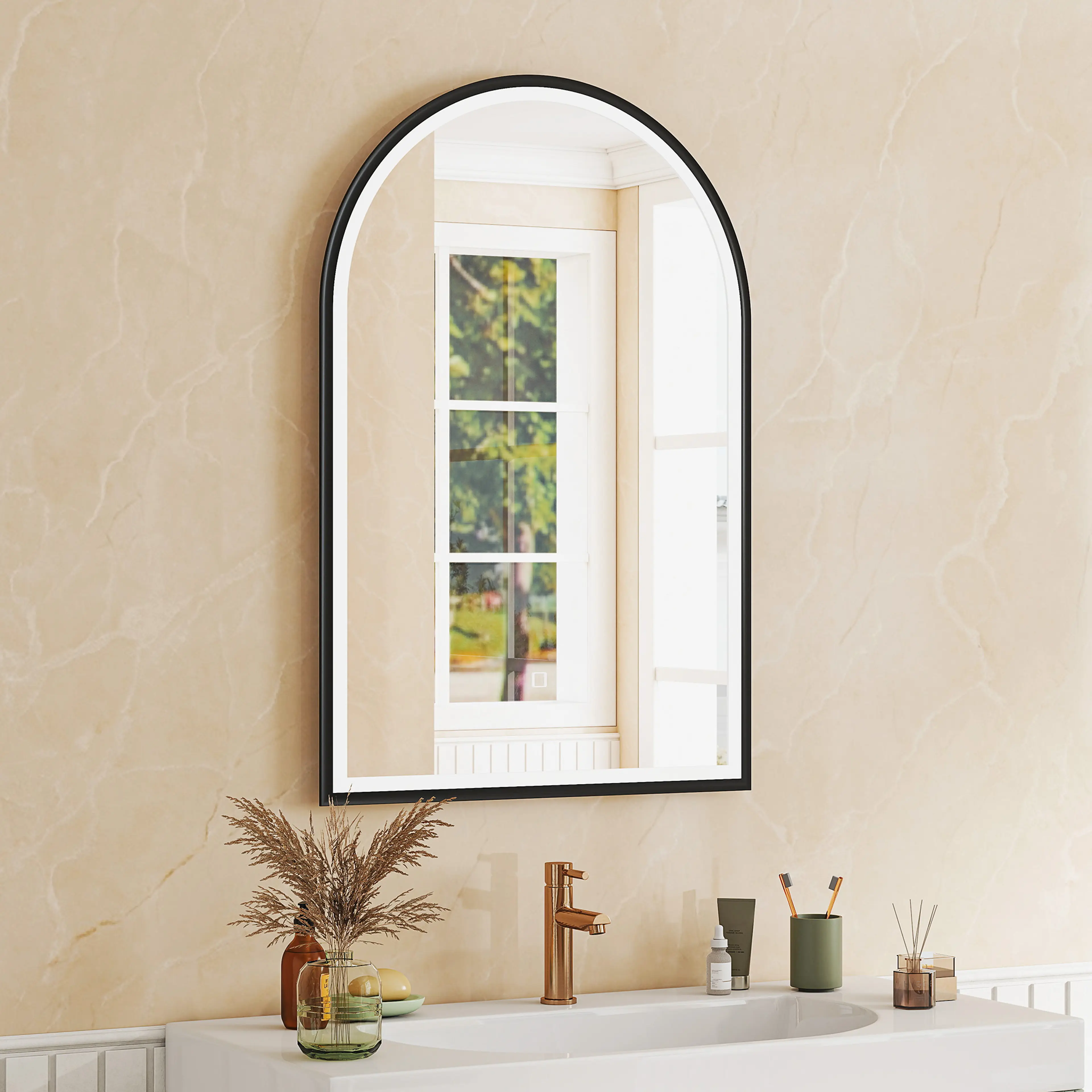 Bågformad badrumsspegel LED 60 × 90 cm, svart – bild 4