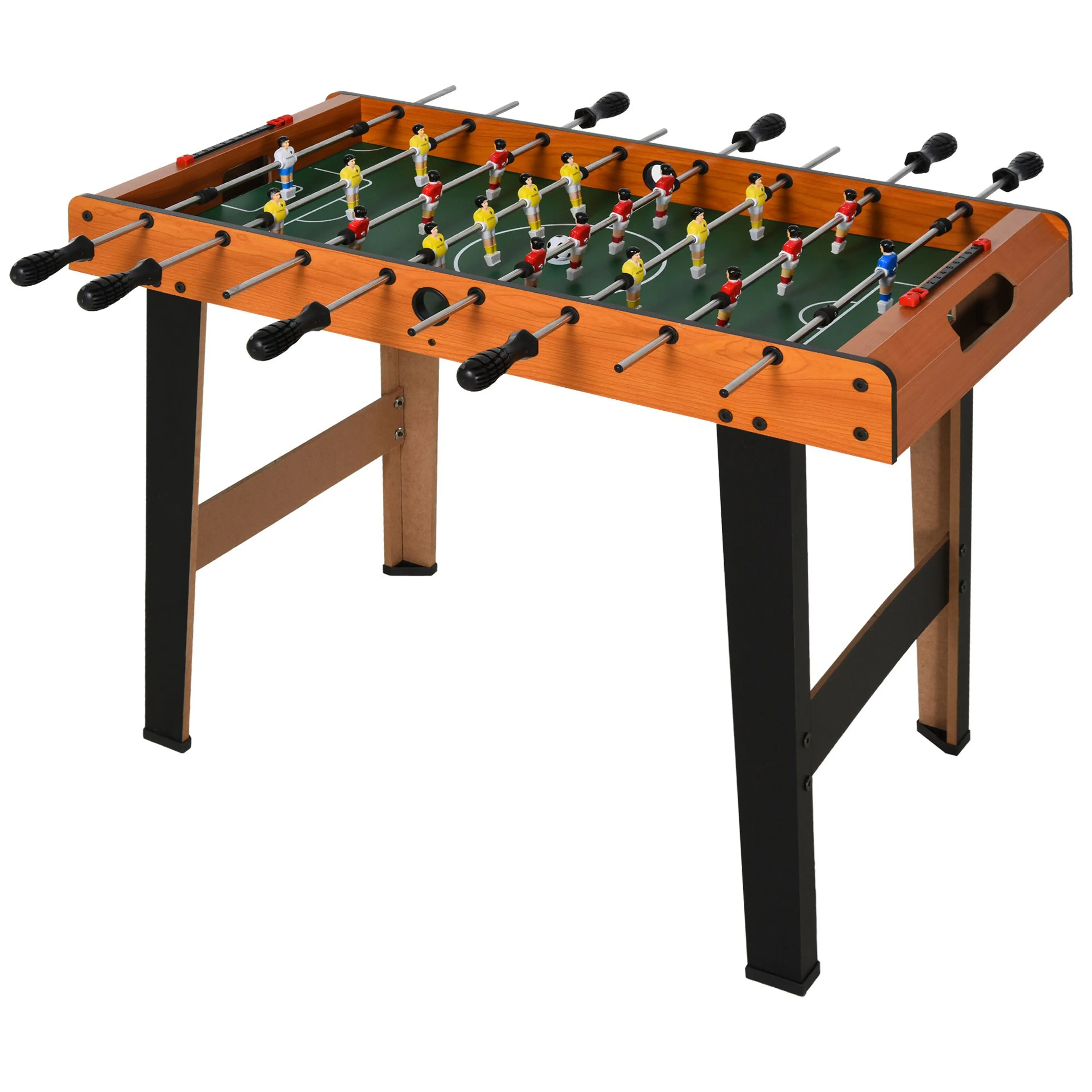 Fotbollsbord i träimitation med svarta ben och 22 spelare