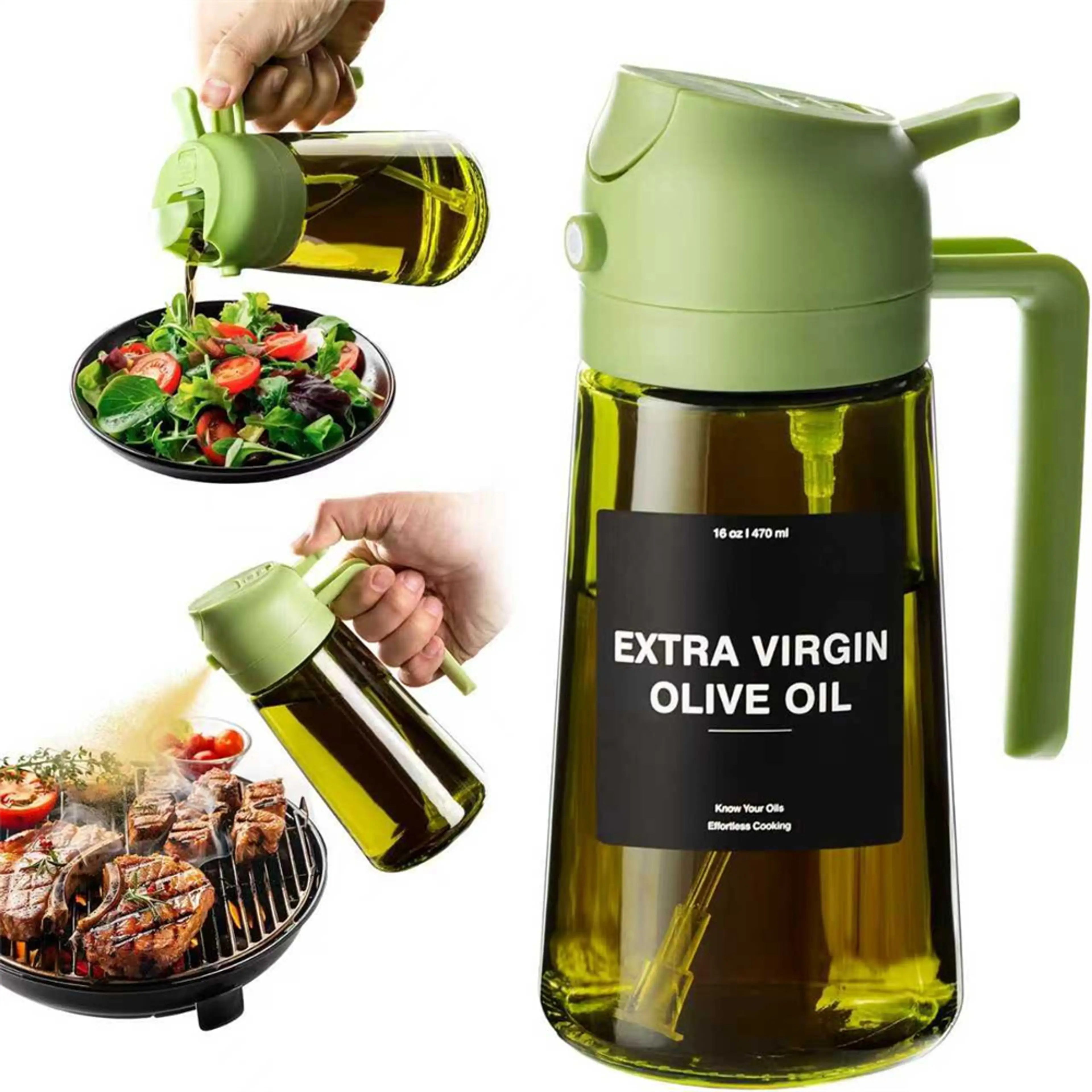 Oljesprayer i glas – 2-i-1 sprej och hällpip, 470 ml