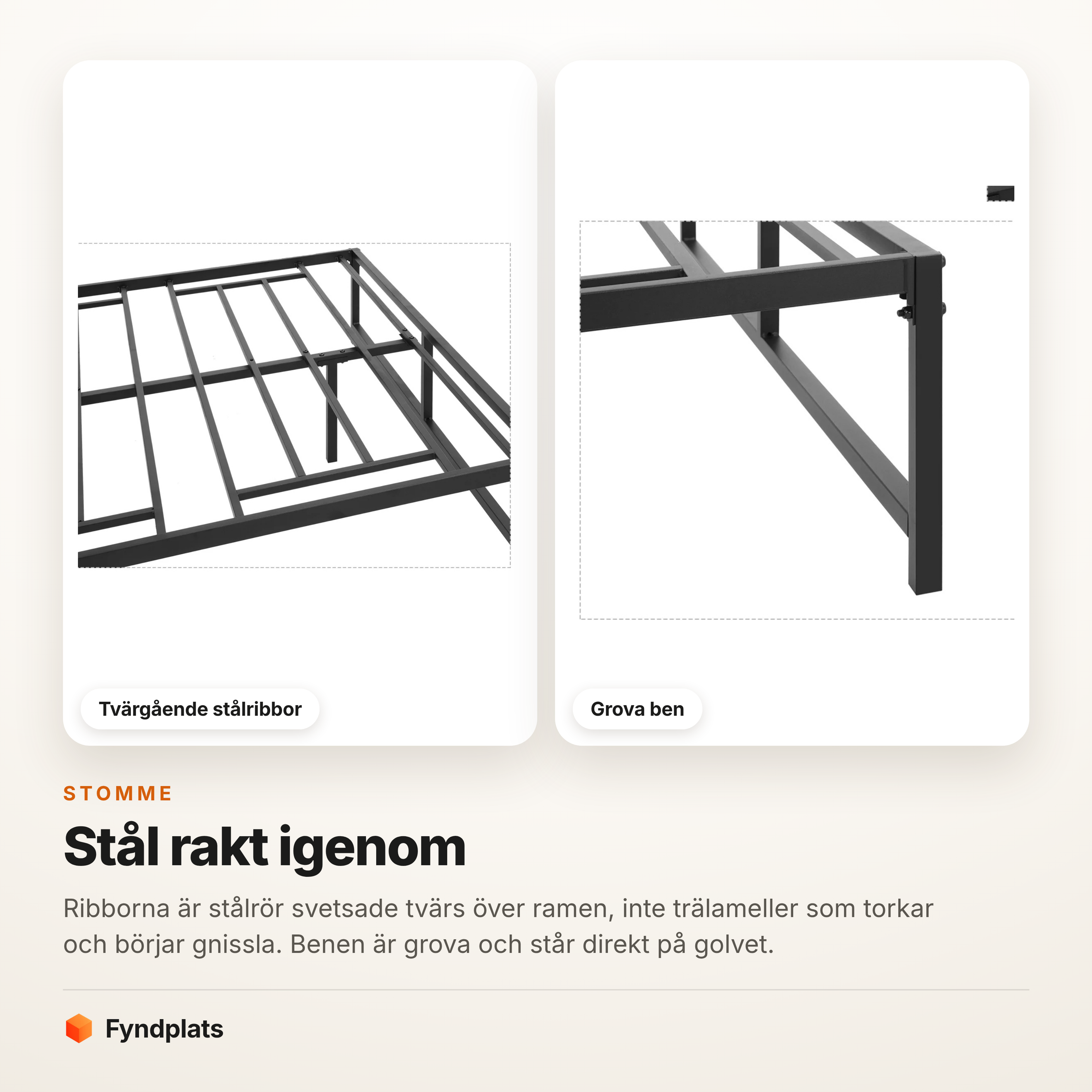 Kort: tvärgående stålribbor och grova ben