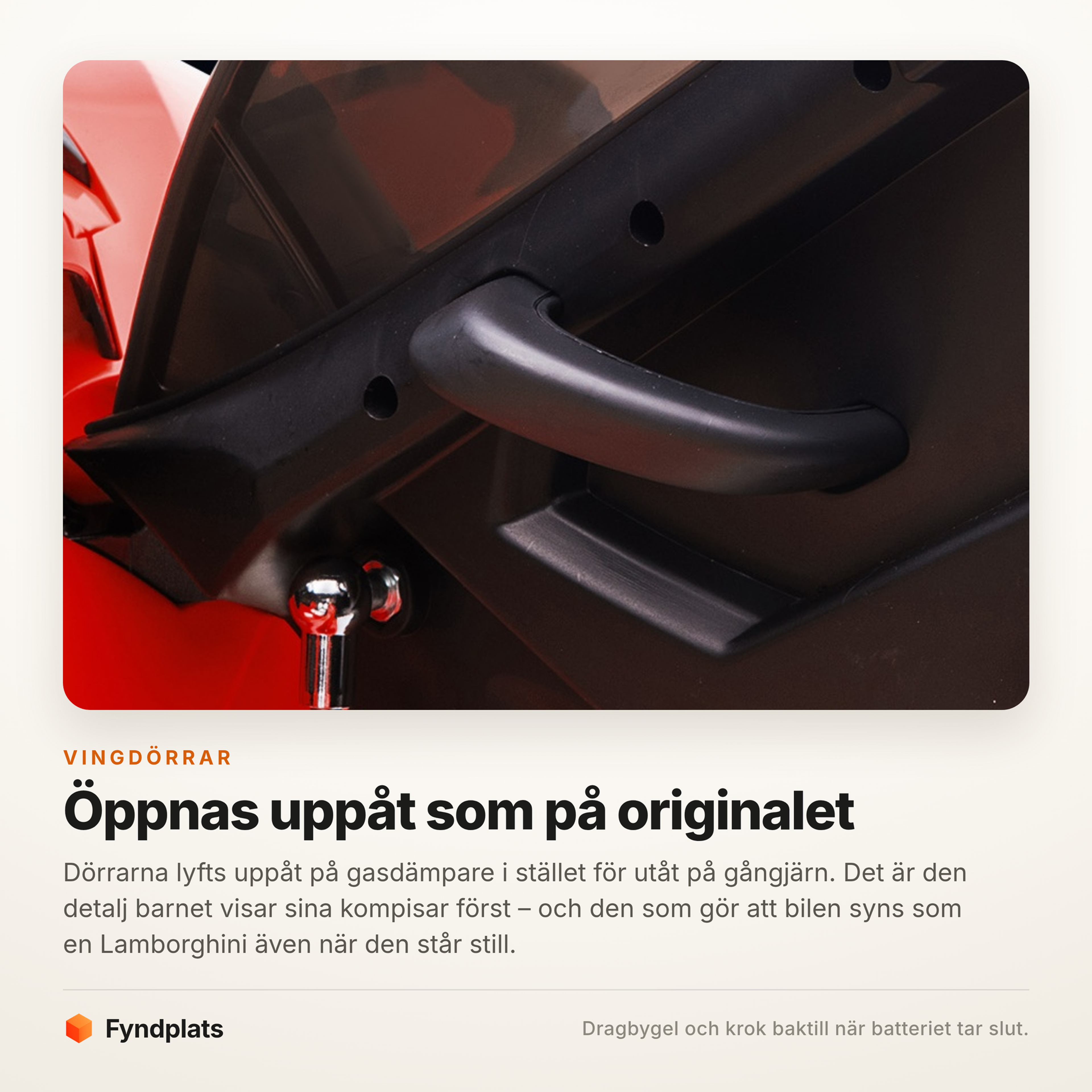 Närbild på vingdörren som lyfts uppåt på gasdämpare