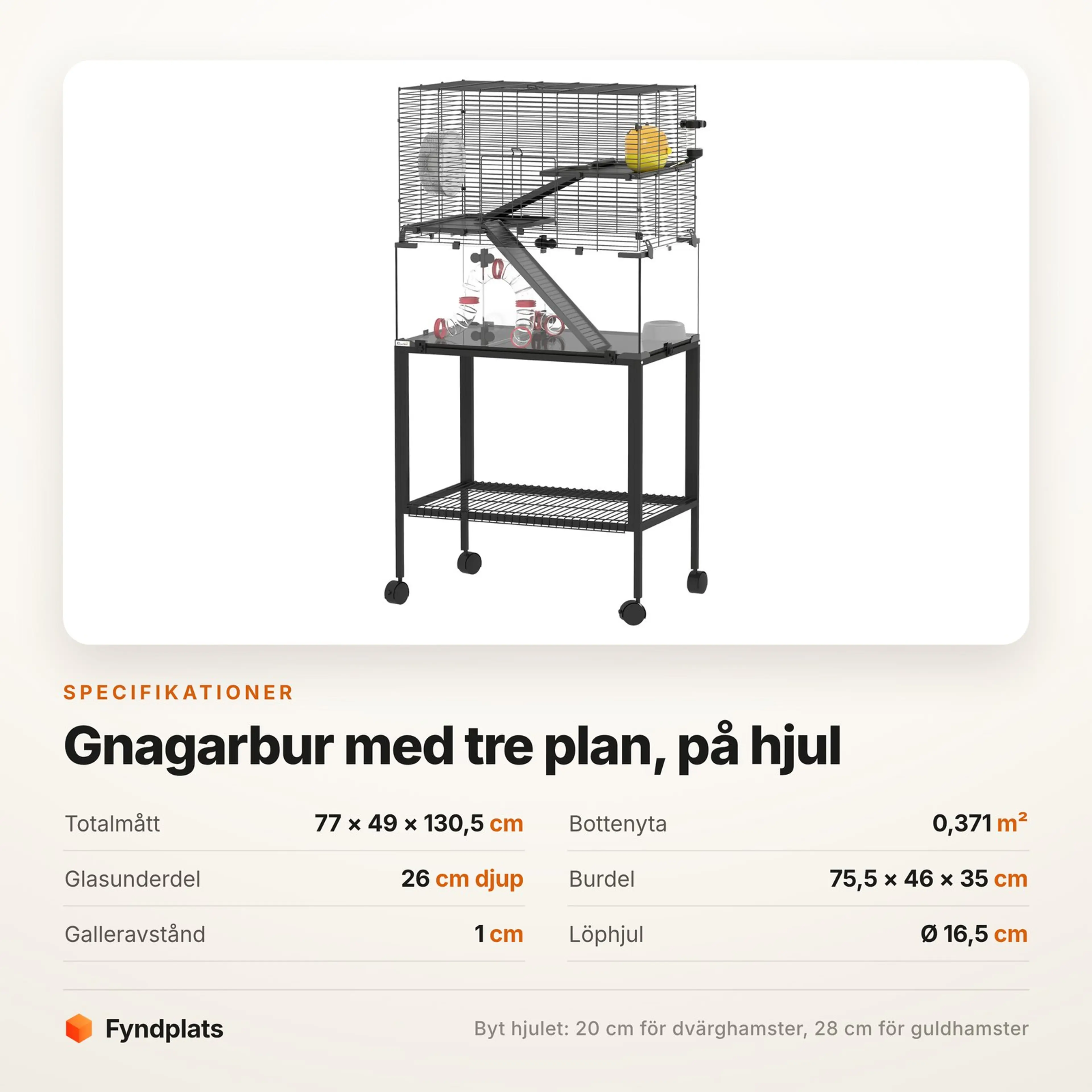 Gnagarbur på hjul med tre plan och 26 cm djup glasunderdel – bild 3