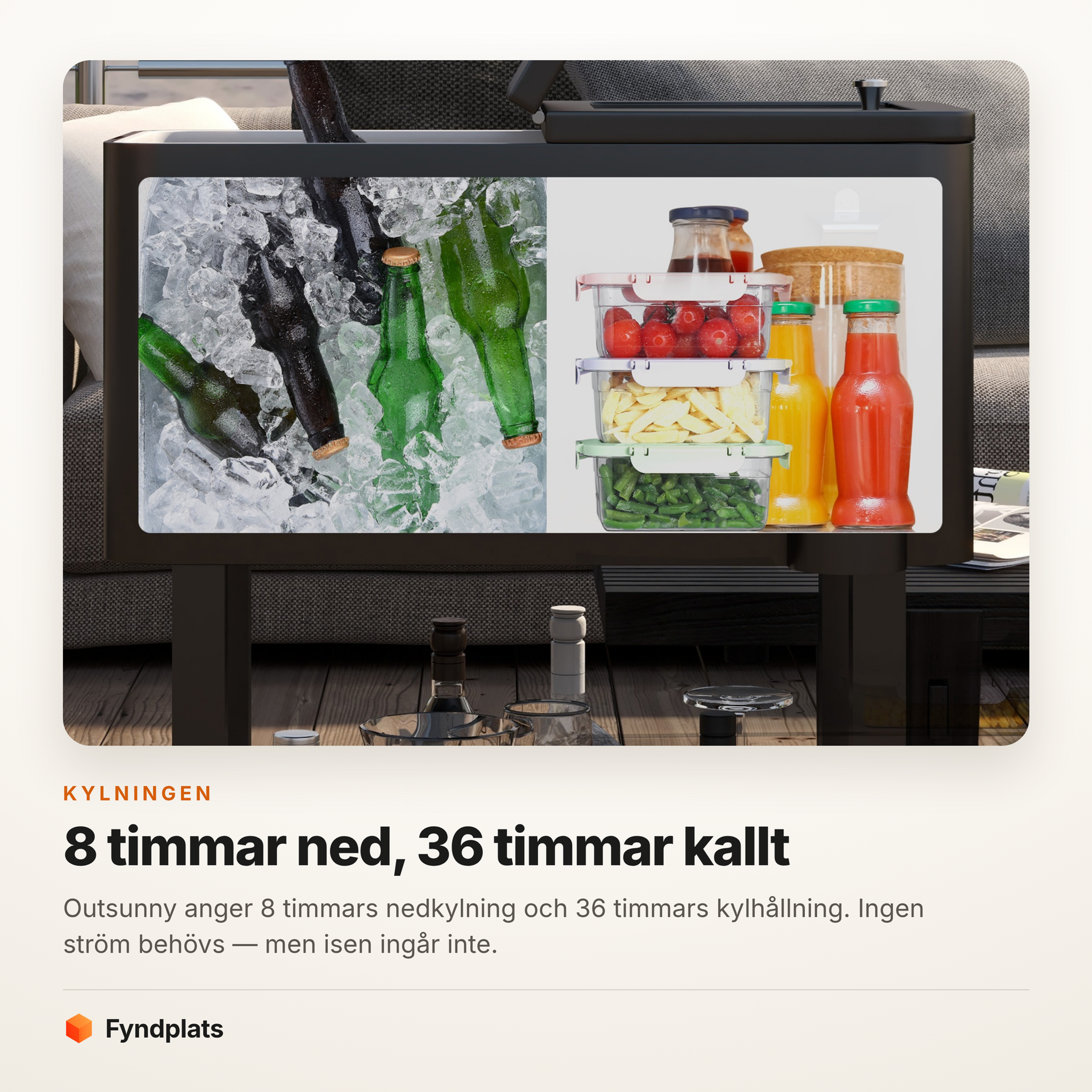 Kylvagnen med flaskor på is bredvid en bild av kylda dryckesflaskor