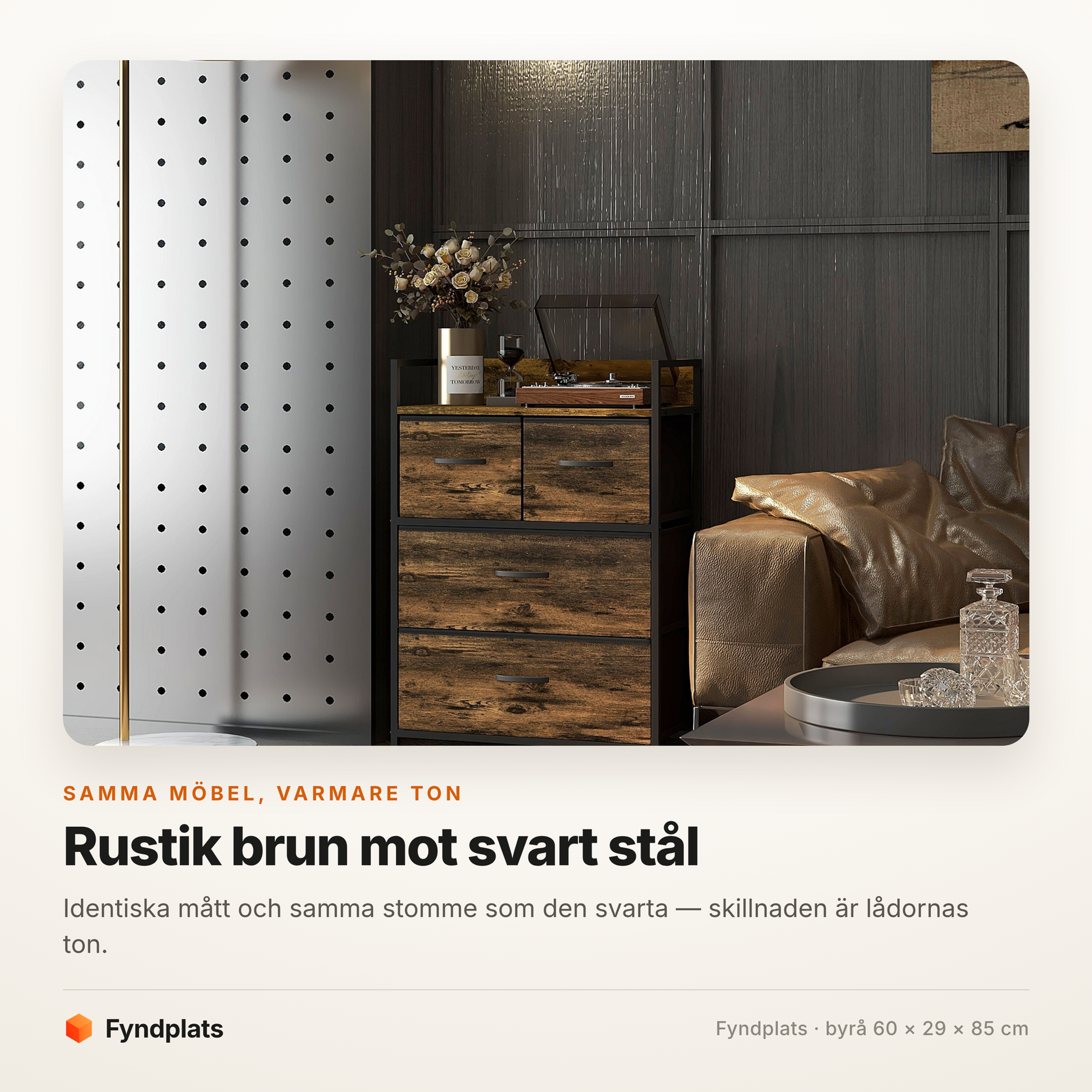 Byrå 60 cm med 4 tyglådor – rustik brun – bild 2