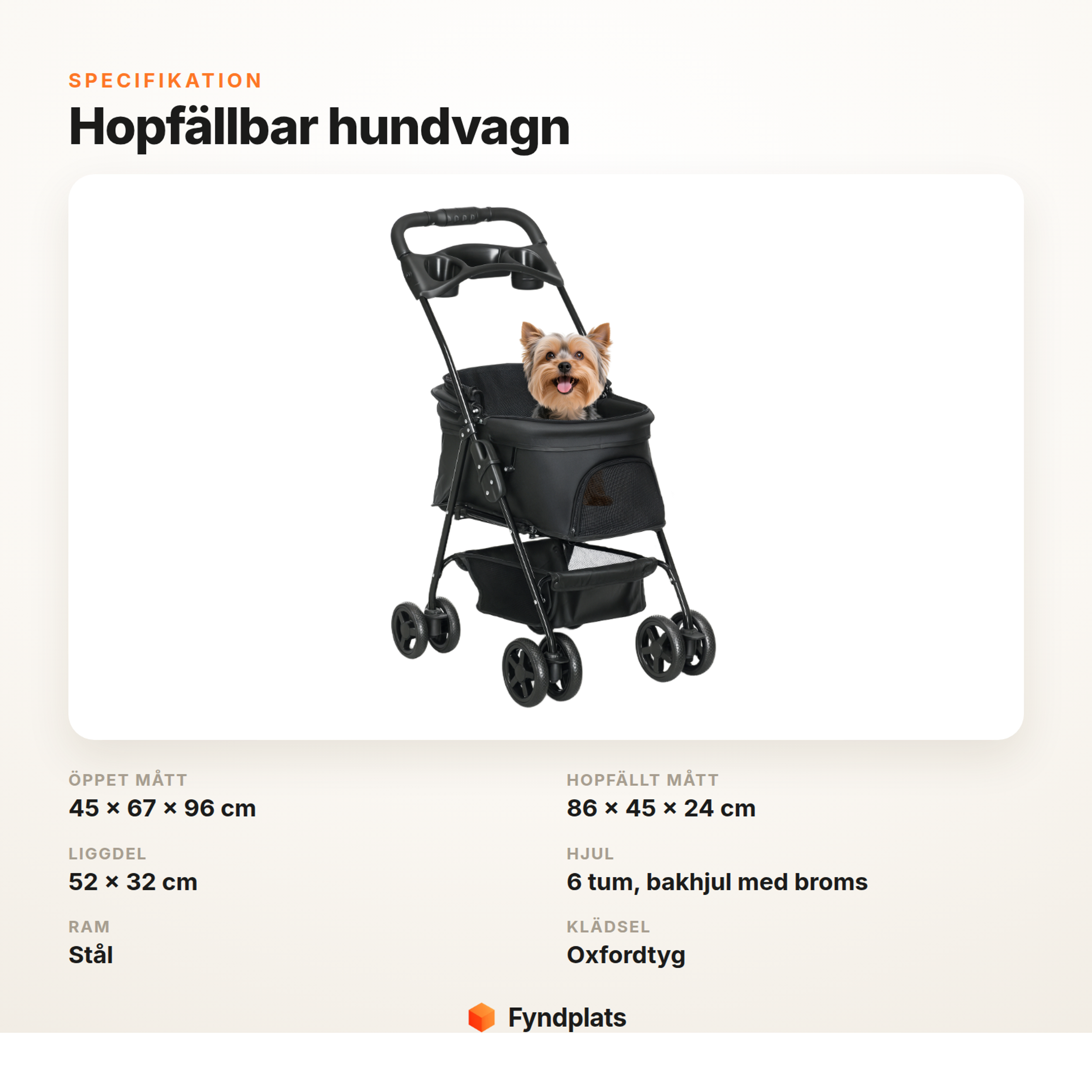 Specifikationer för hopfällbar hundvagn